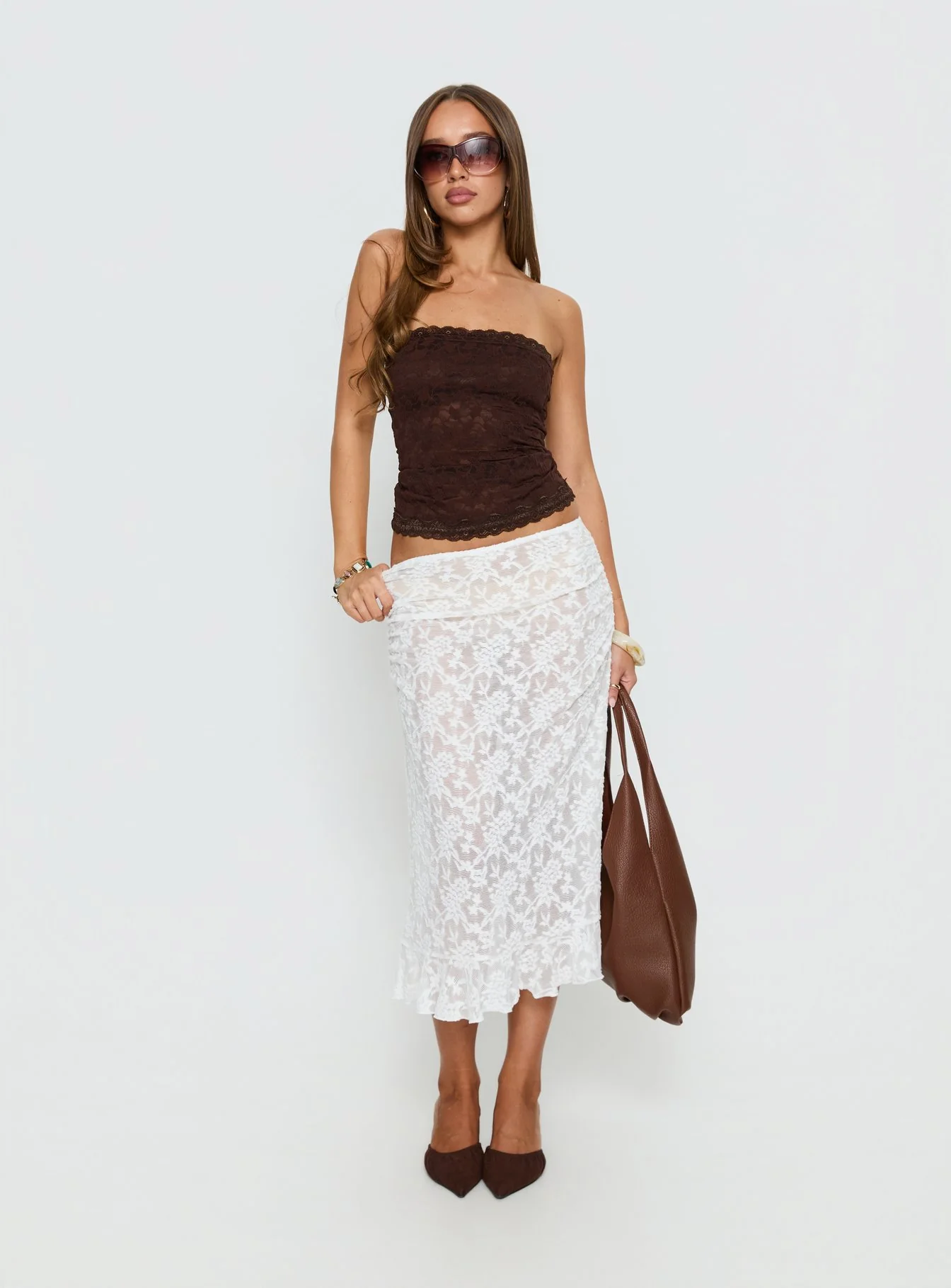 Toscani Lace Frill Midi Skirt White - Image 2