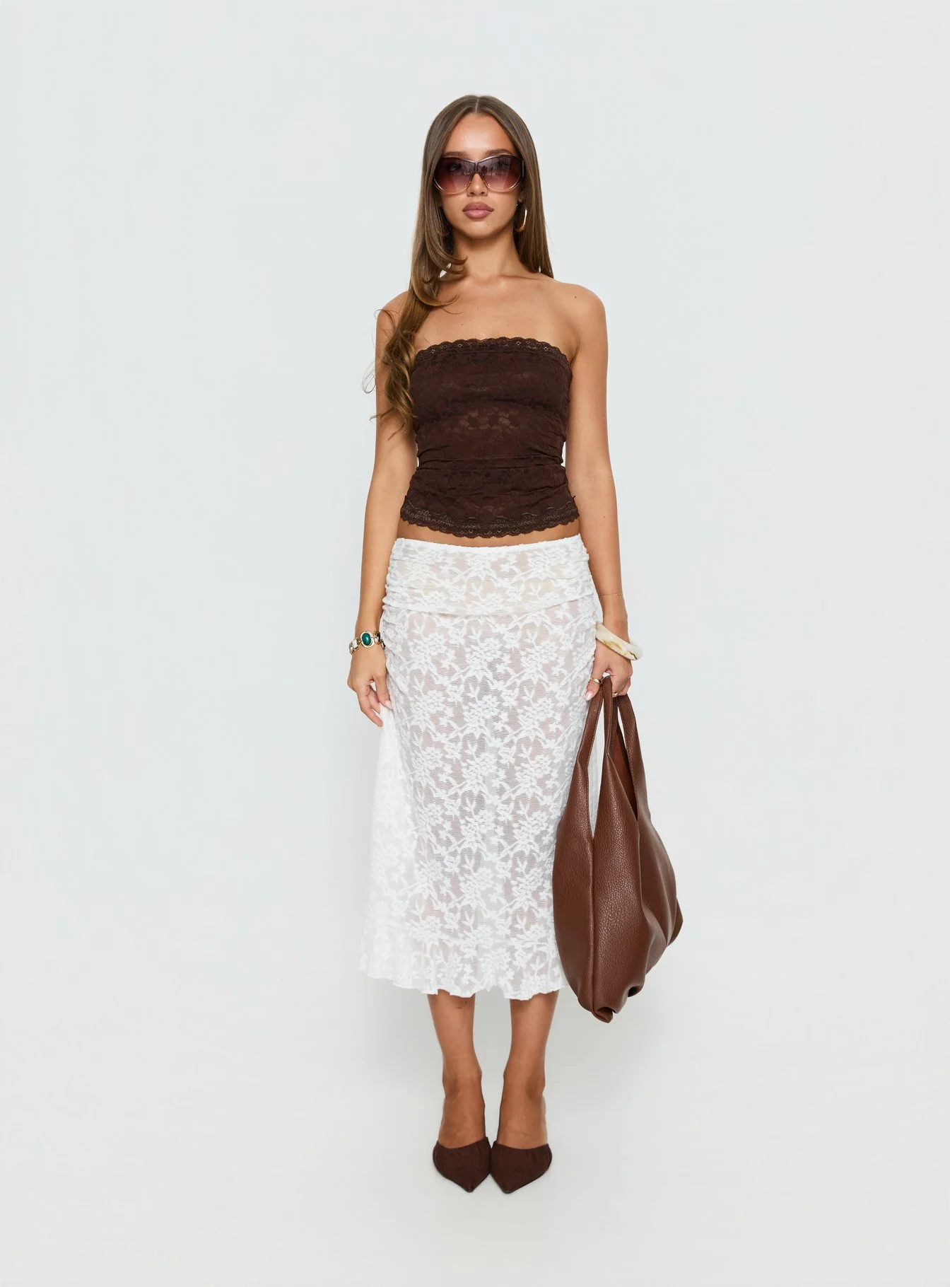 Toscani Lace Frill Midi Skirt White - Image 8