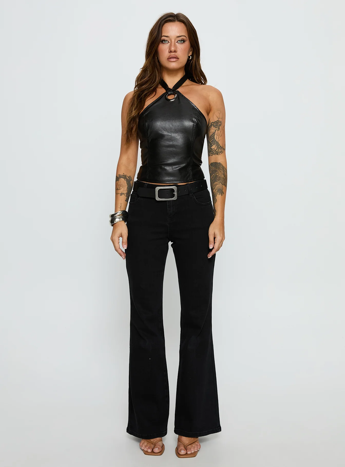 Treat You Better Ring Detail Faux Leather Top Black - Image 7