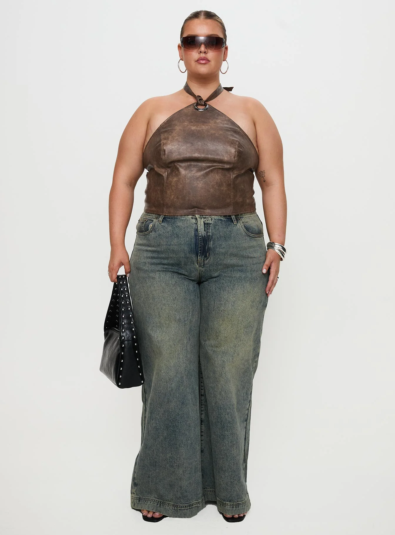 Treat You Better Ring Detail Faux Leather Top Brown Curve - Image 7