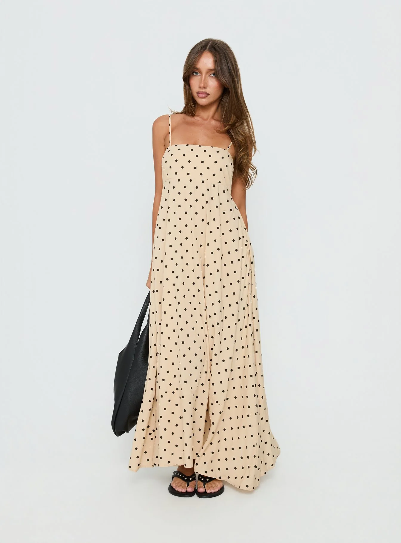 Triniti Square Neck Maxi Dress Cream Polka Dot - Image 2