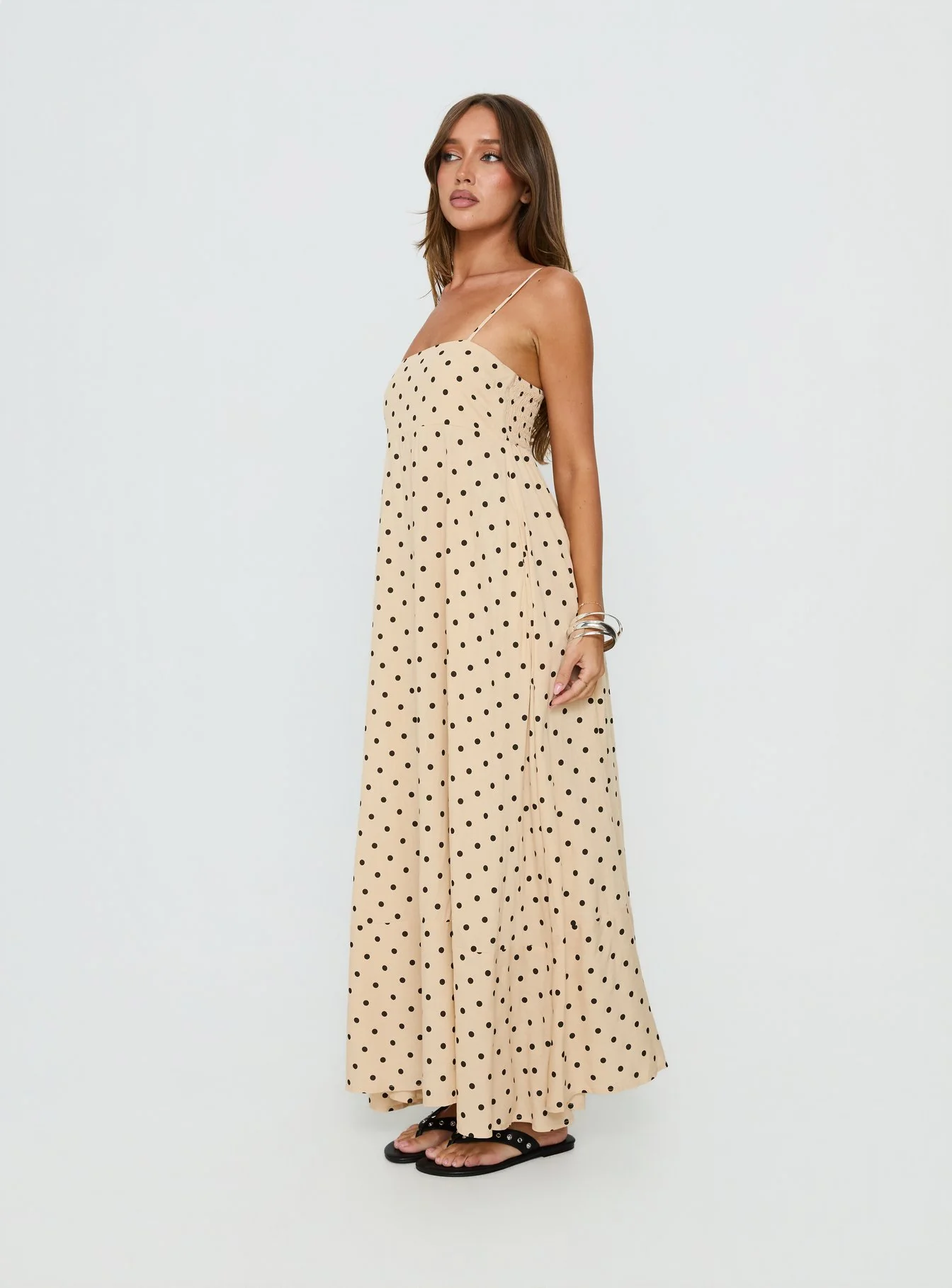 Triniti Square Neck Maxi Dress Cream Polka Dot - Image 3
