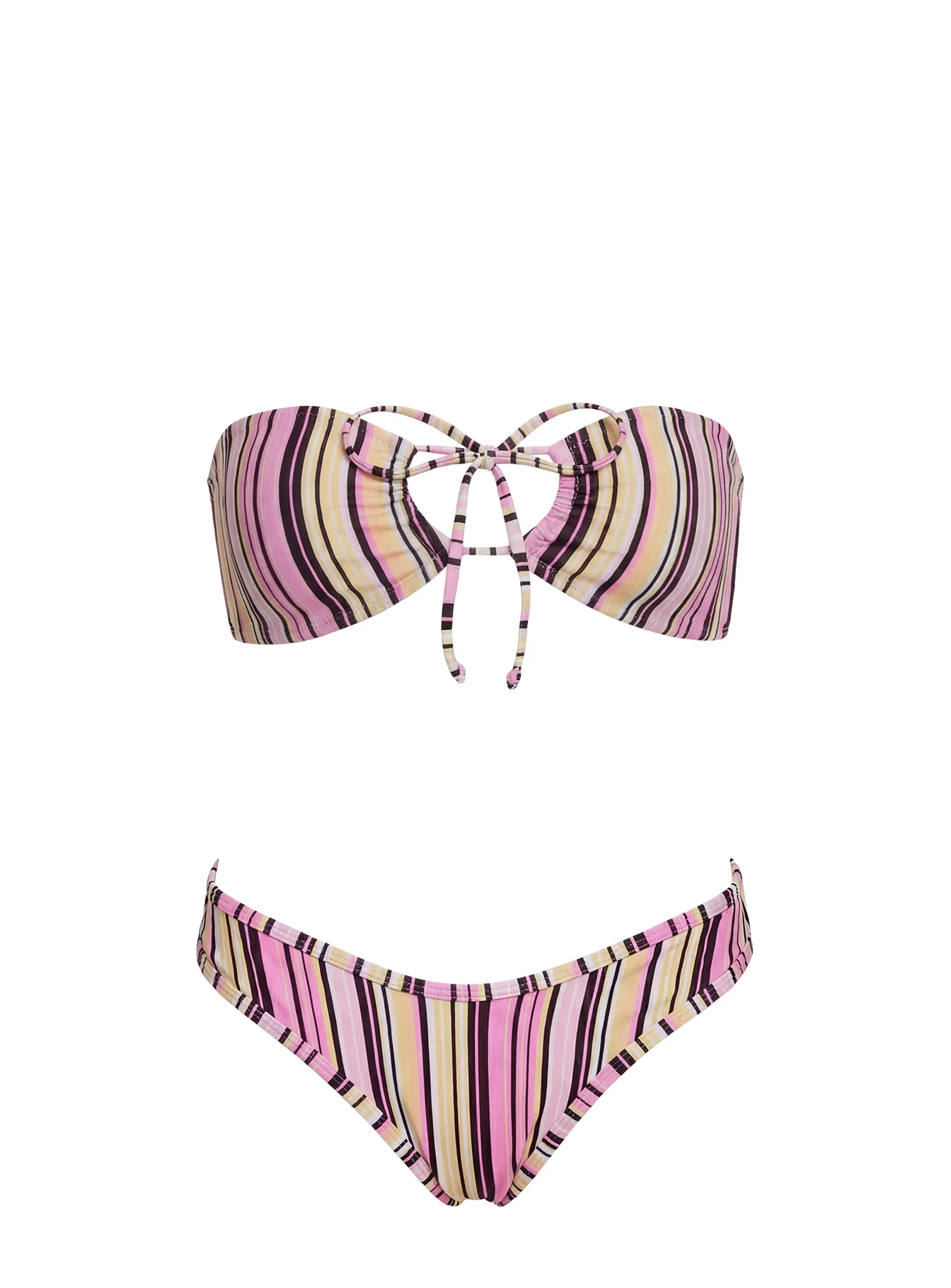 Tropical Vibes Bandeau Bikini Top Pink / Yellow Stripe - Image 6