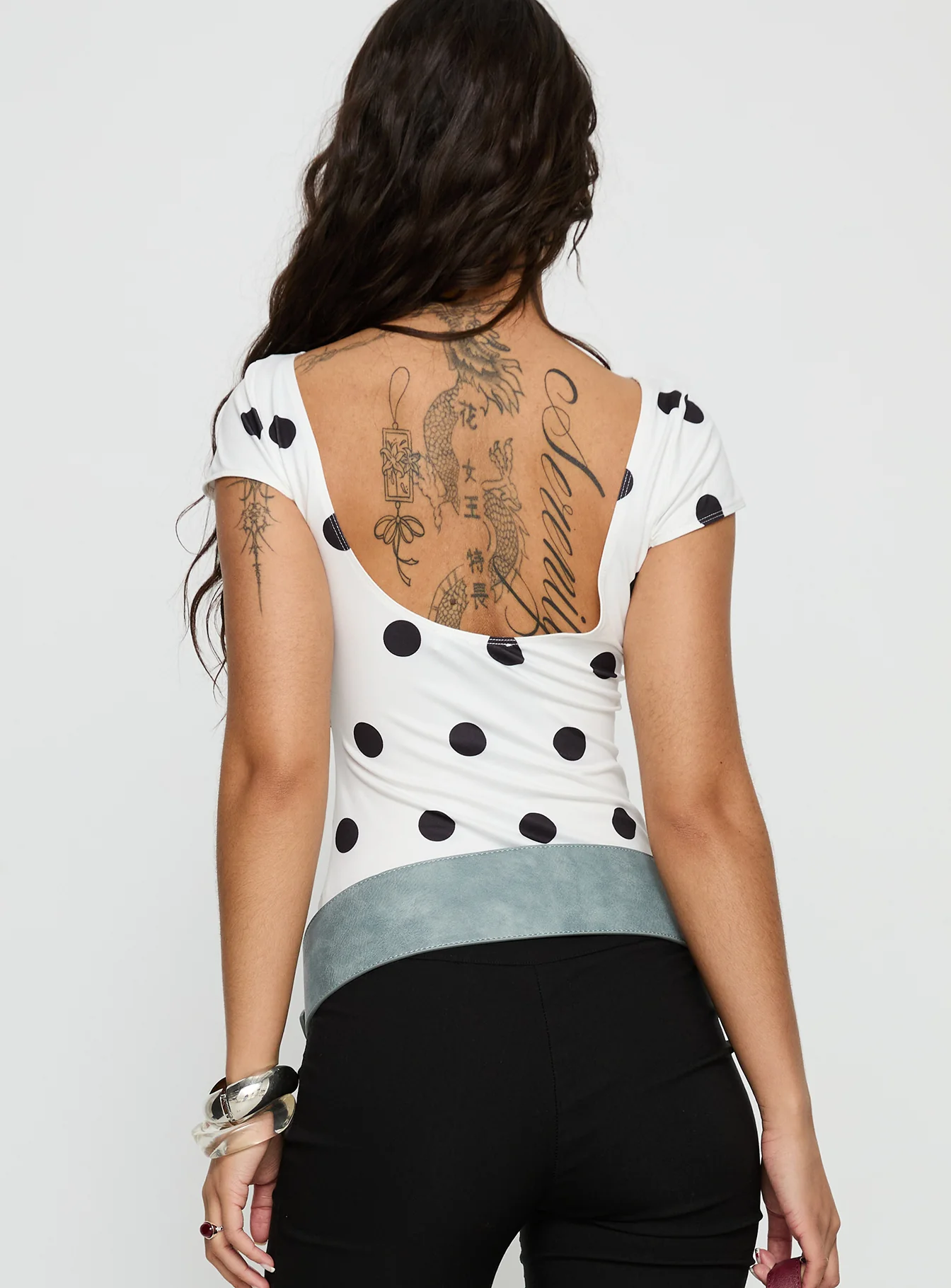 Truthfully Low Back Top White Polka Dot - Image 5