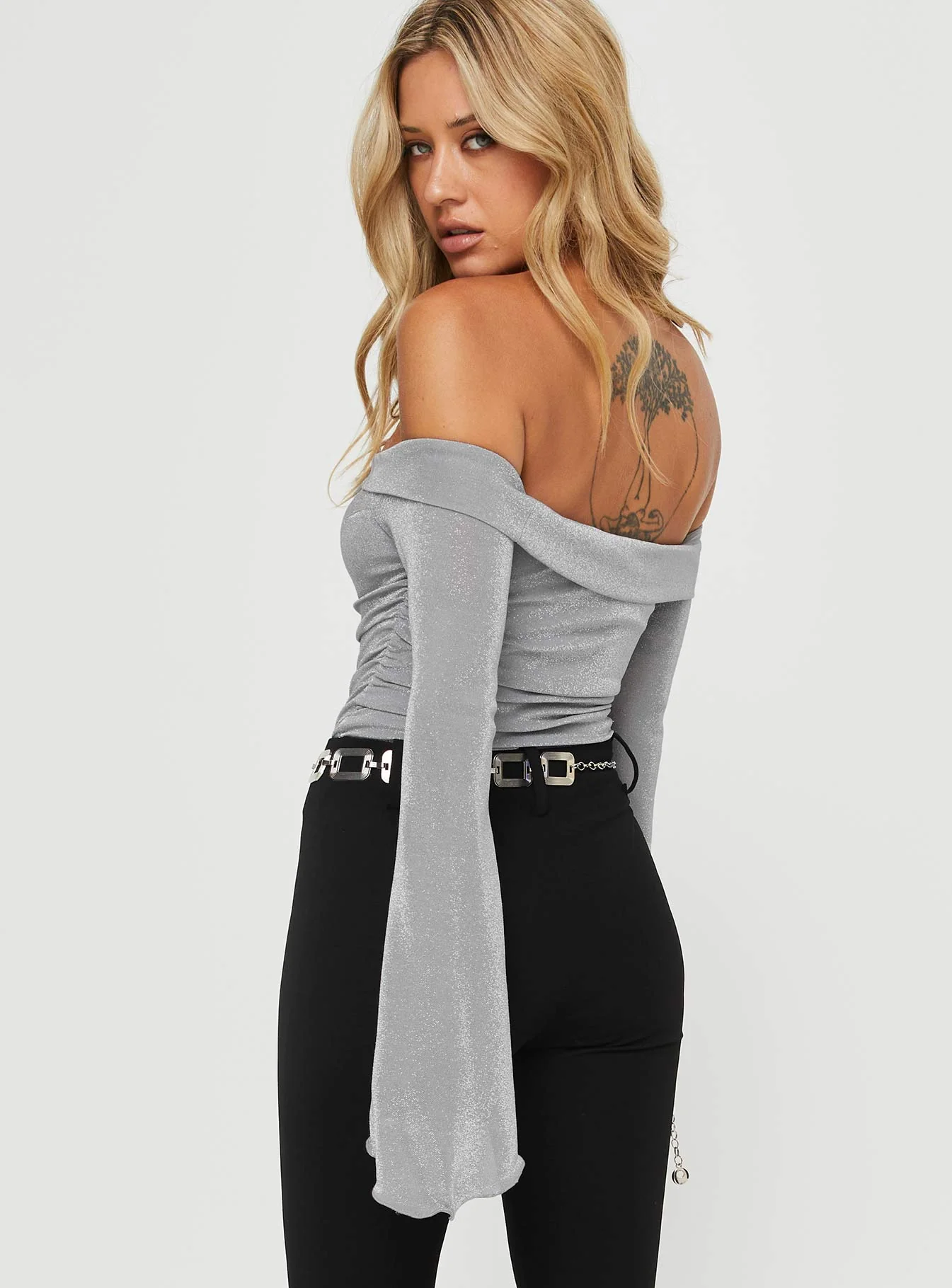 Tullo Off The Shoulder Bodysuit Grey - Image 4