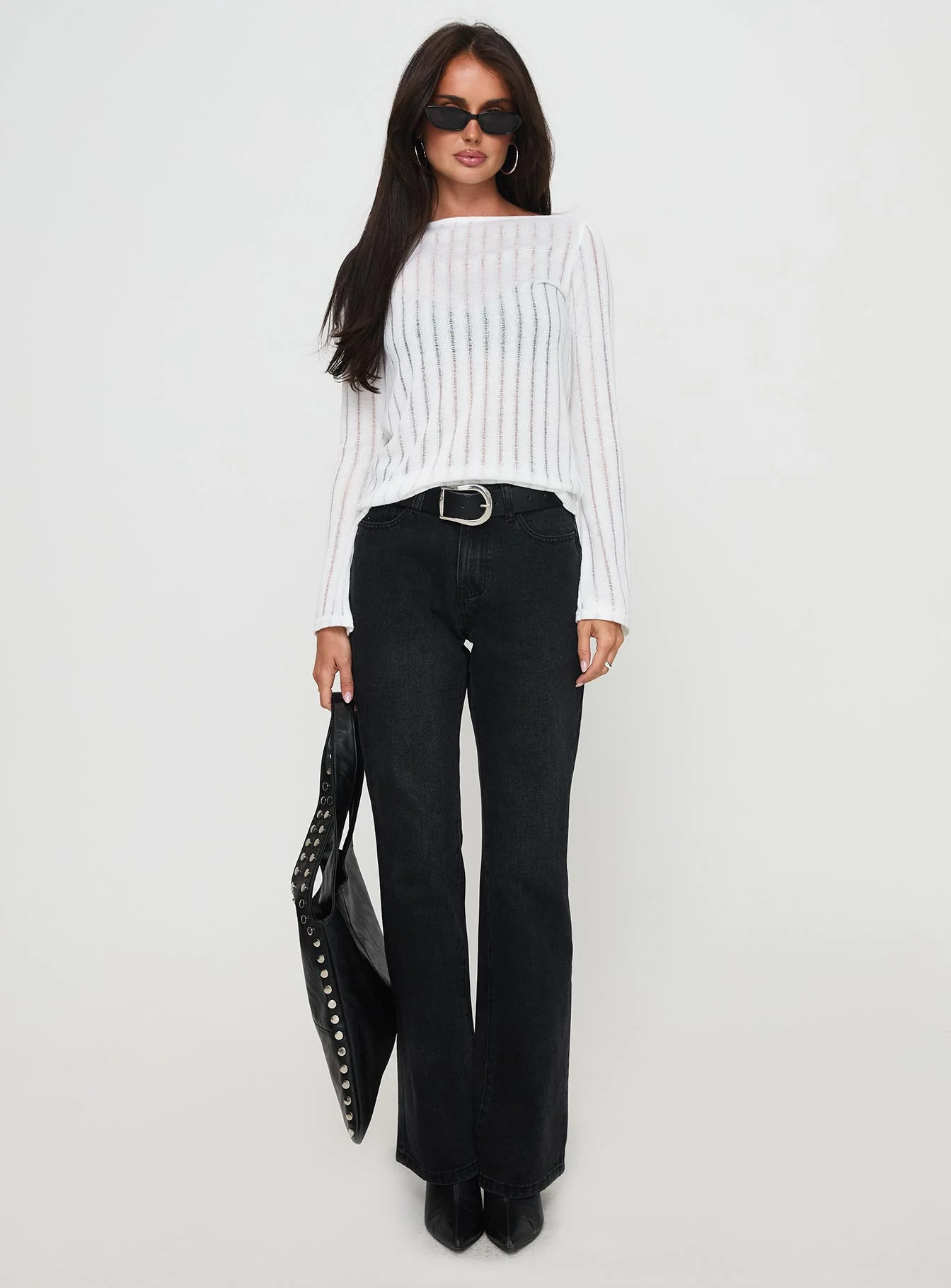Tuppence Ribbed Long Sleeve Top White - Image 7