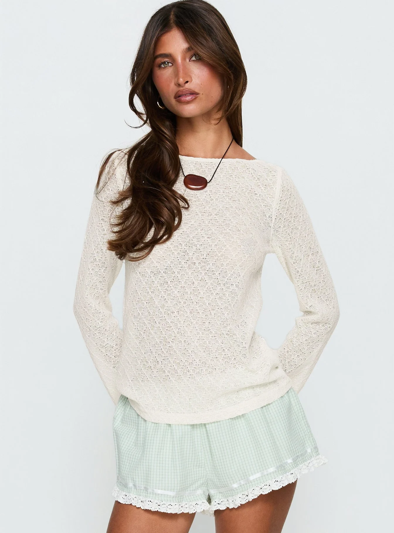 Tuppence Textured Long Sleeve Top Cream - Image 2