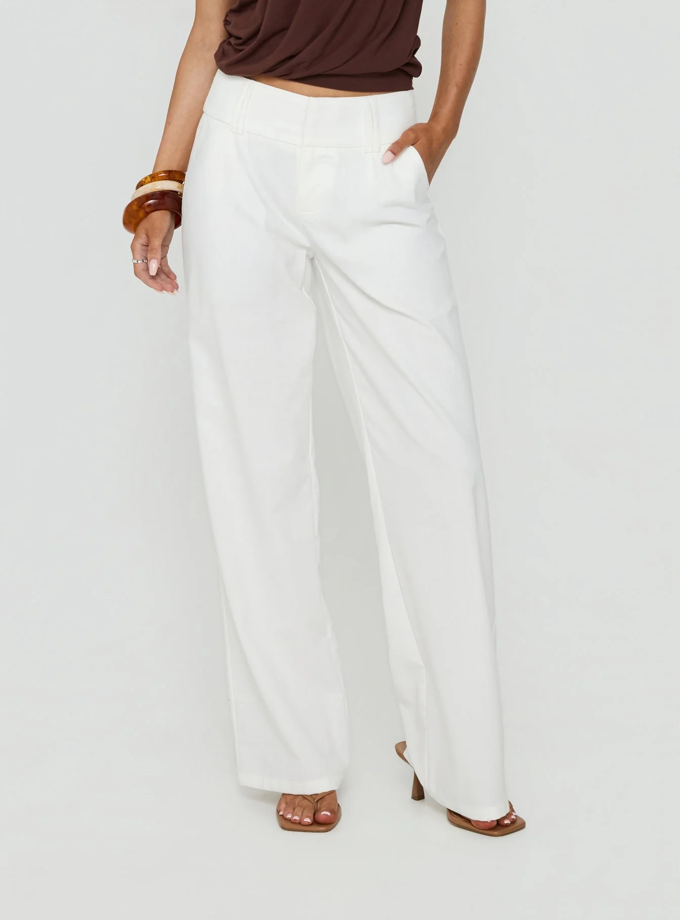 Two Lovers Linen Low Rise Pants White - Image 2