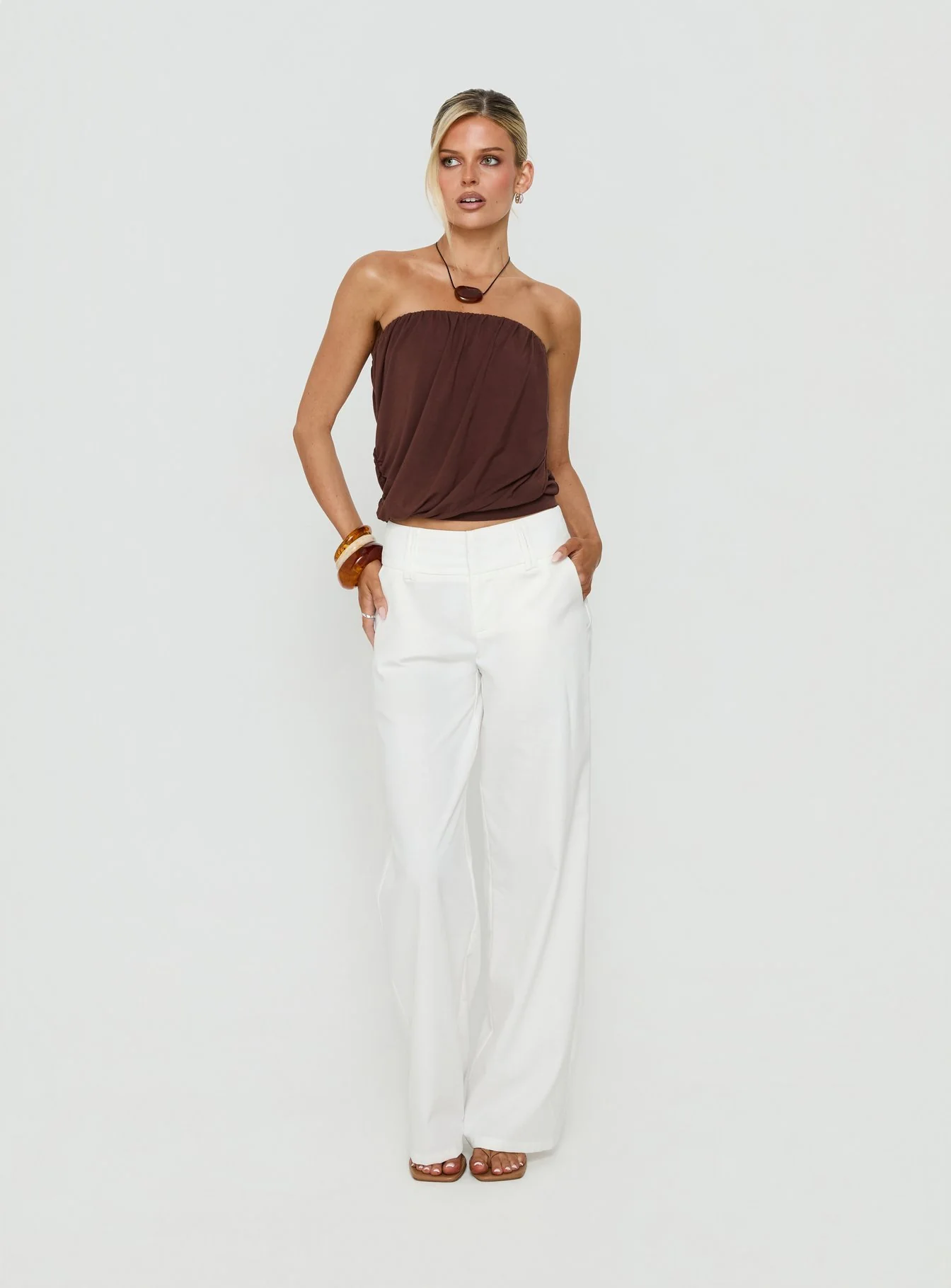 Two Lovers Linen Low Rise Pants White - Image 3
