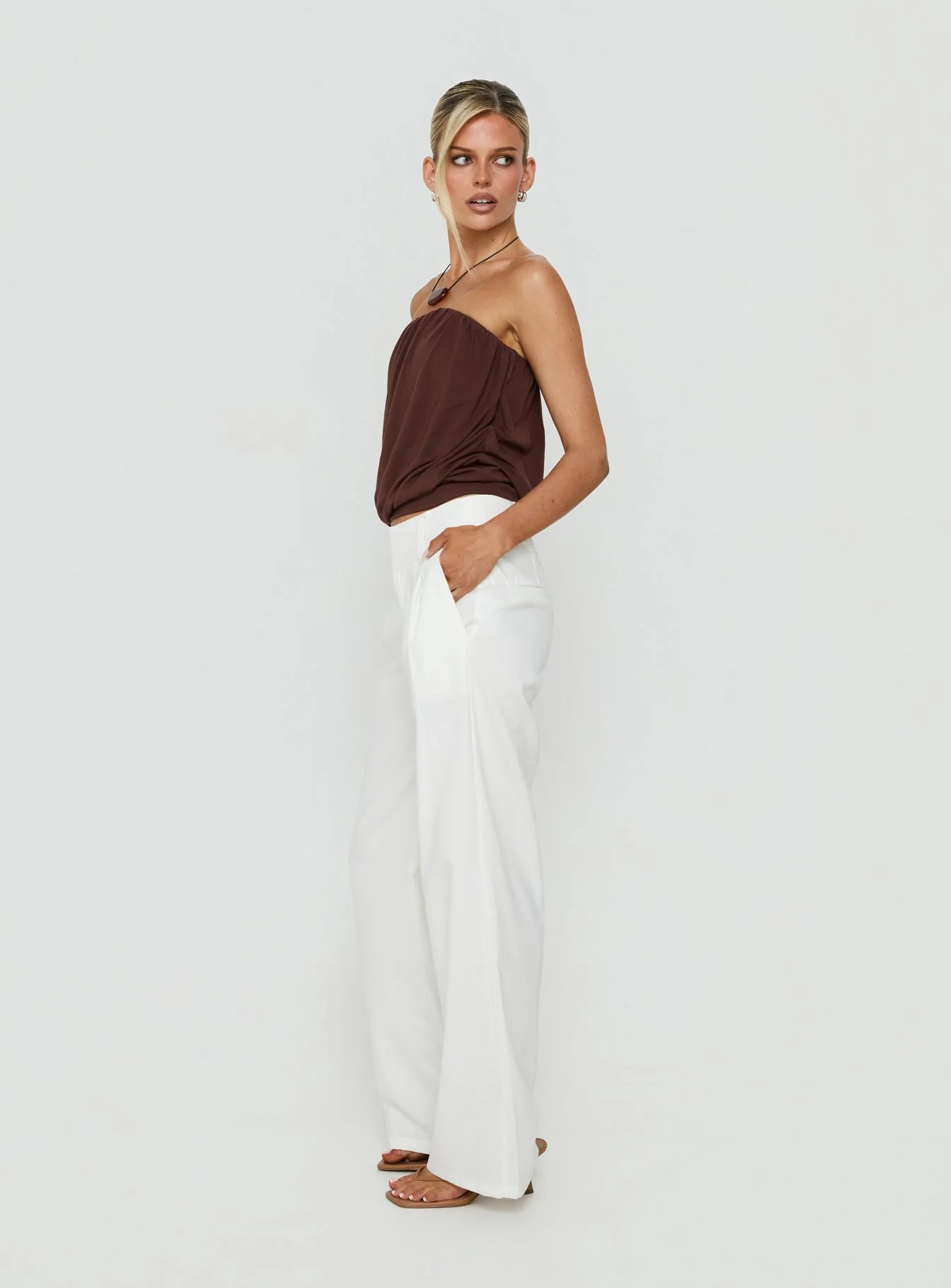 Two Lovers Linen Low Rise Pants White - Image 4