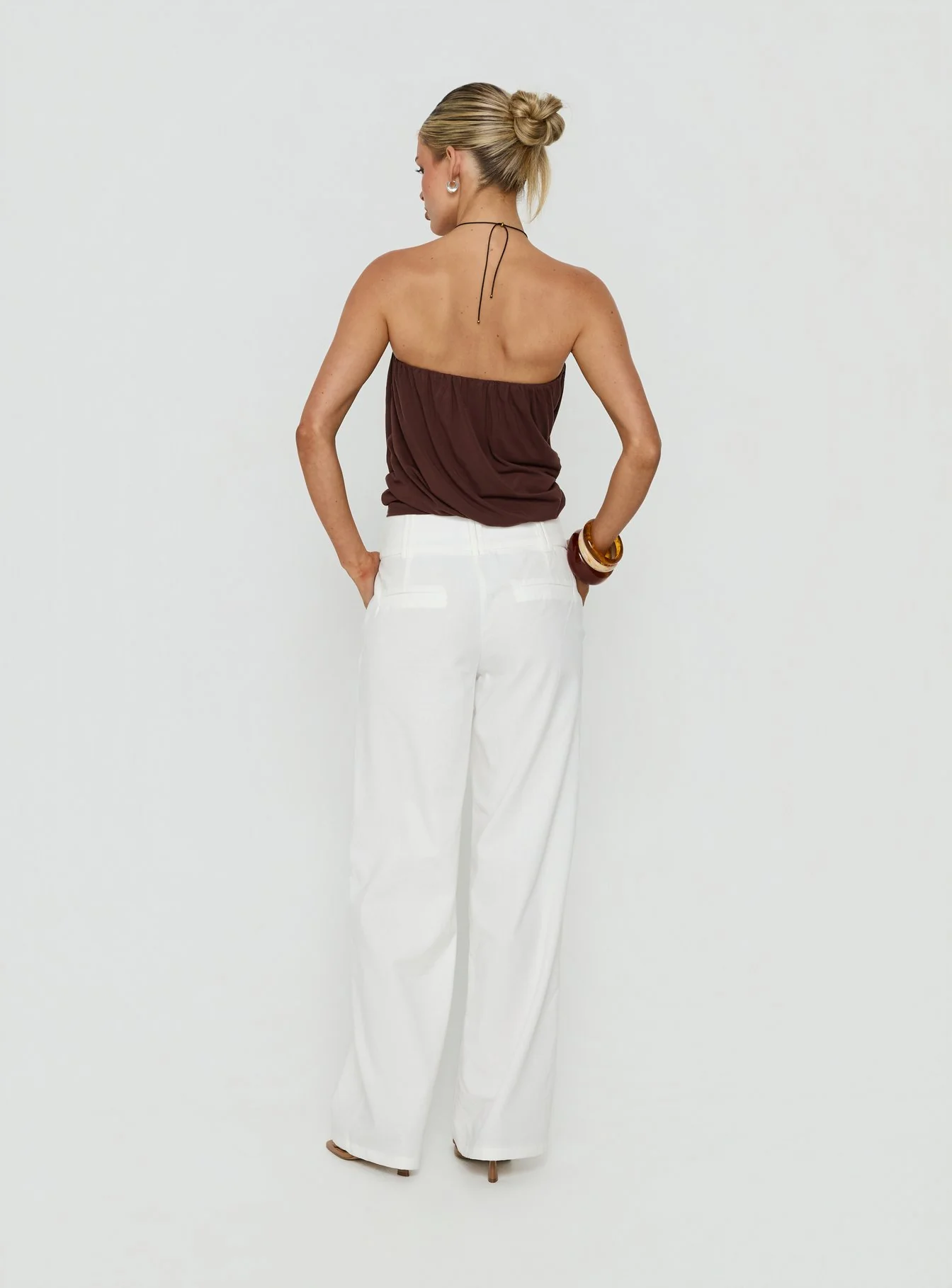 Two Lovers Linen Low Rise Pants White - Image 5