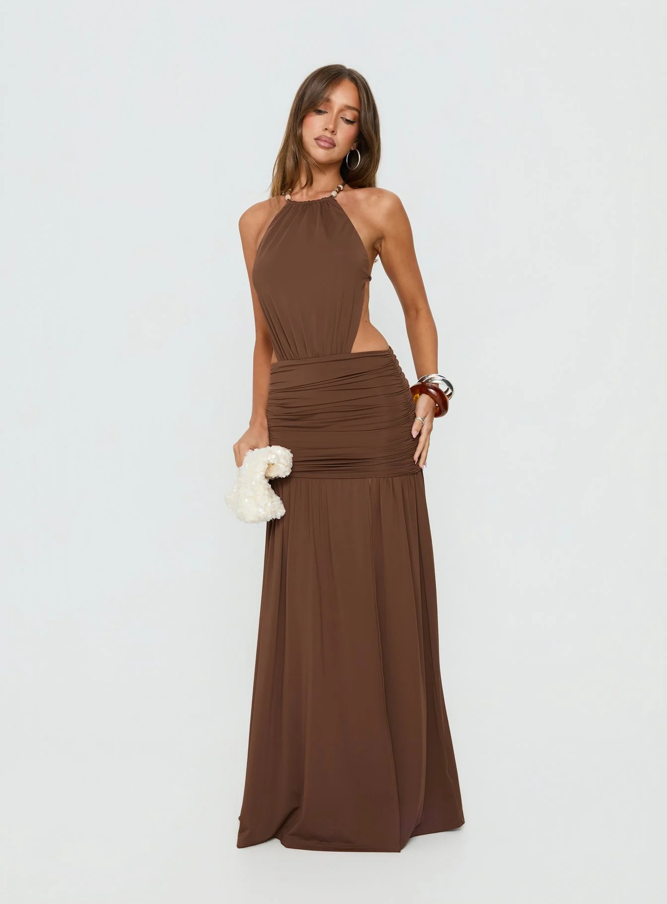 Tykaia Low Back Halter Maxi Dress Chocolate - Image 2