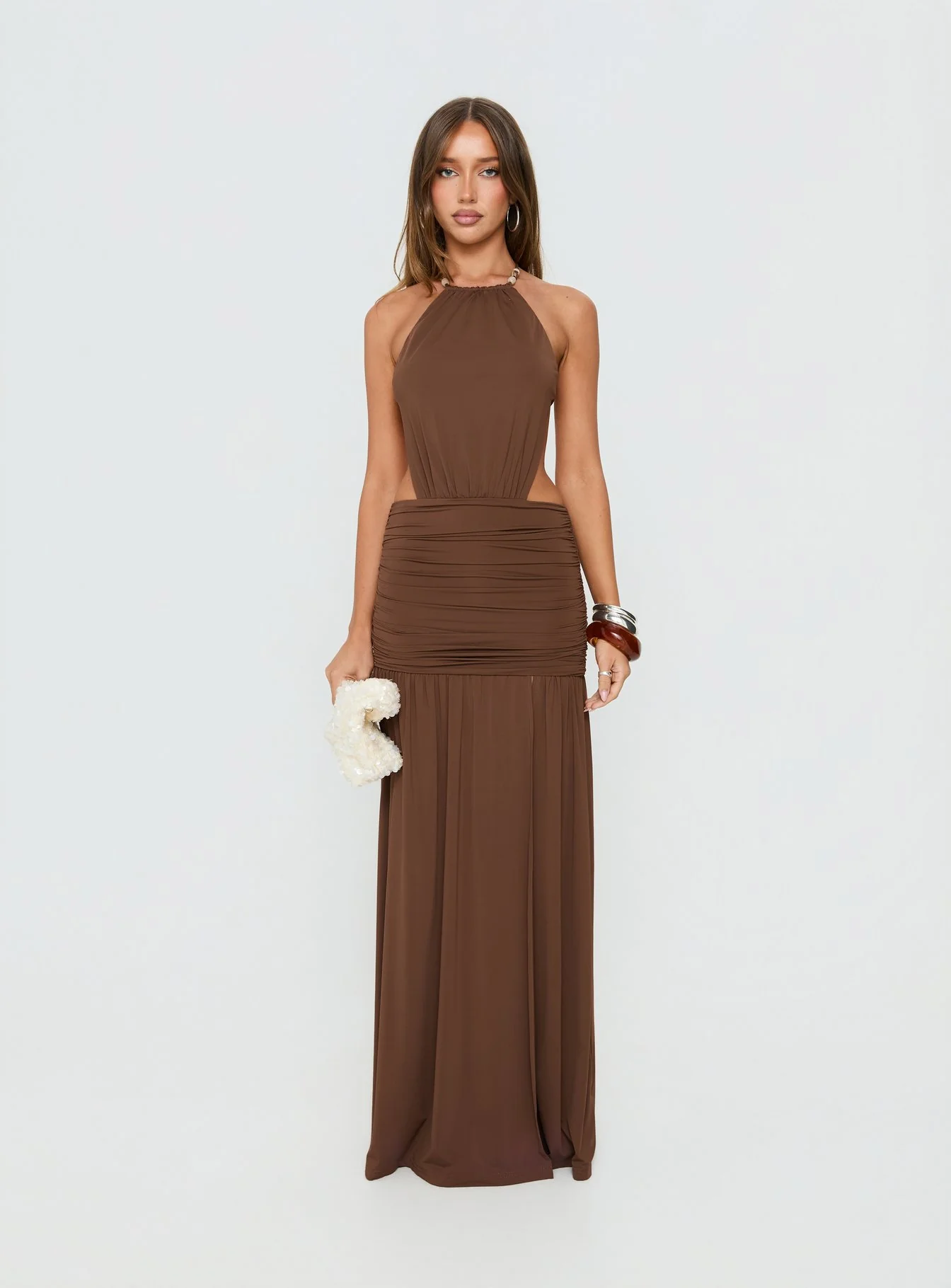 Tykaia Low Back Halter Maxi Dress Chocolate - Image 9