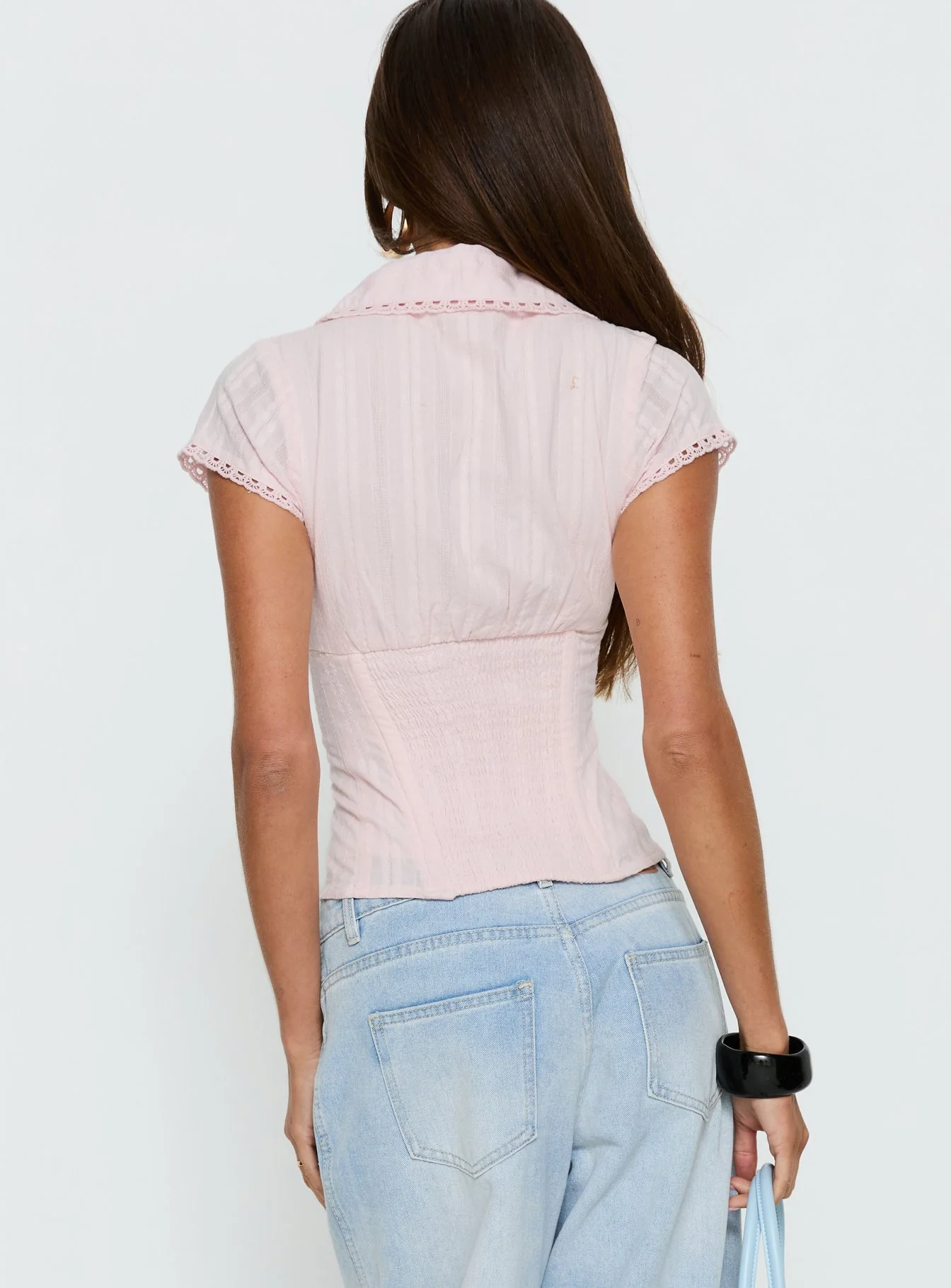 Tyrin Lace Trim Short Sleeve Shirt Pink - Image 4