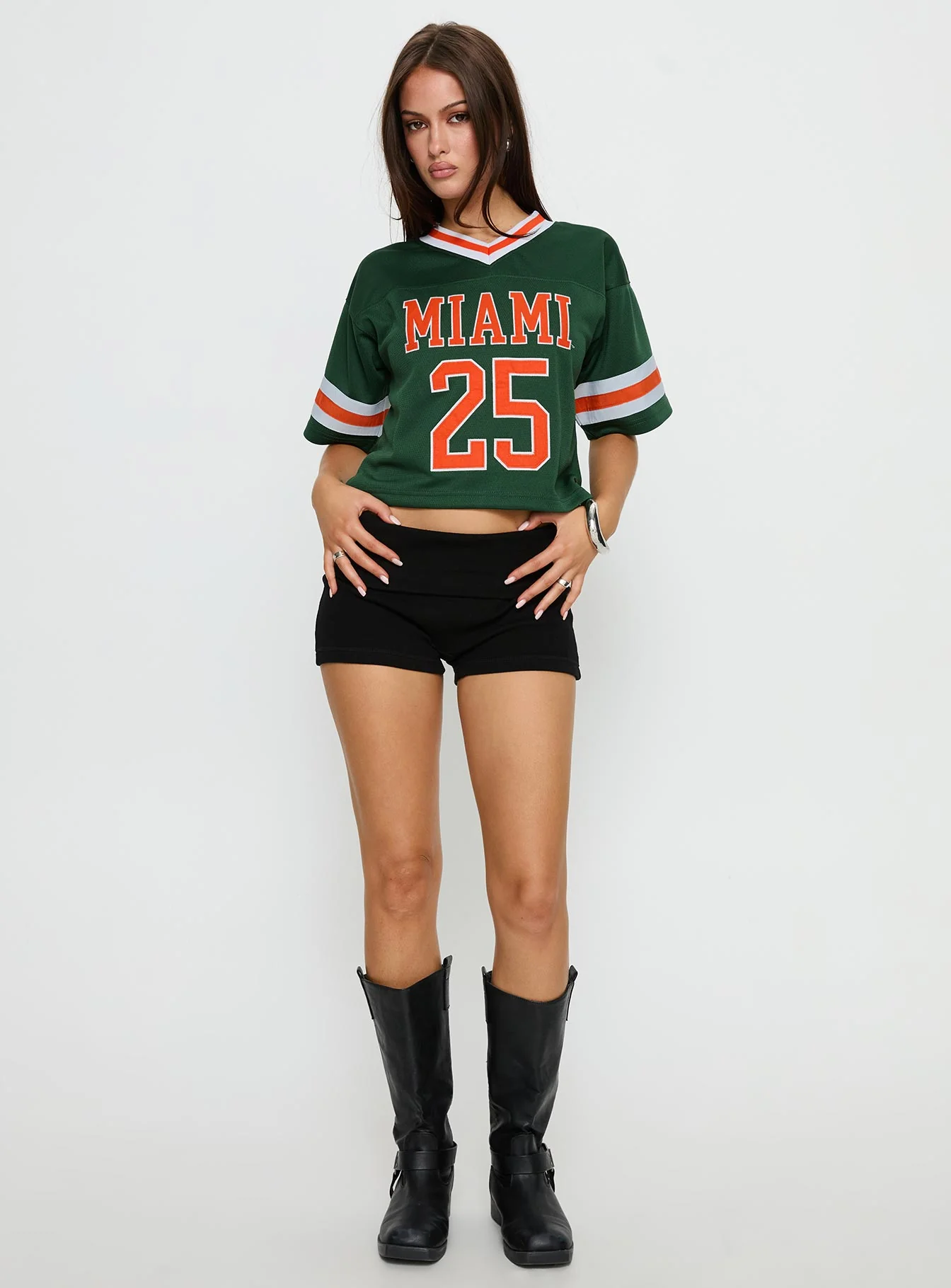 U Miami Cropped Football Jersey Tee Green - Image 2