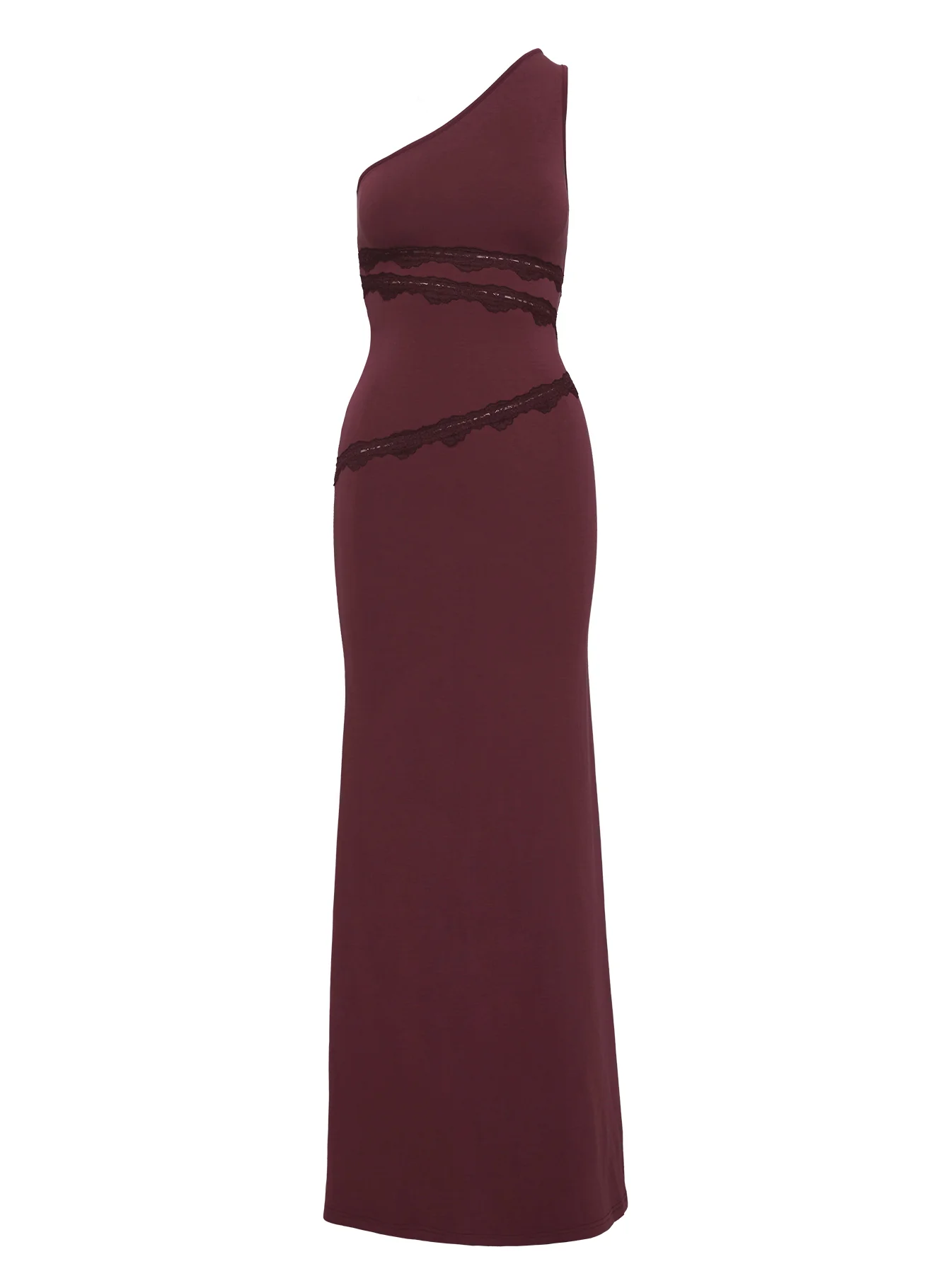 Ultraviolet One Shoulder Lace Maxi Dress Wine - Image 11