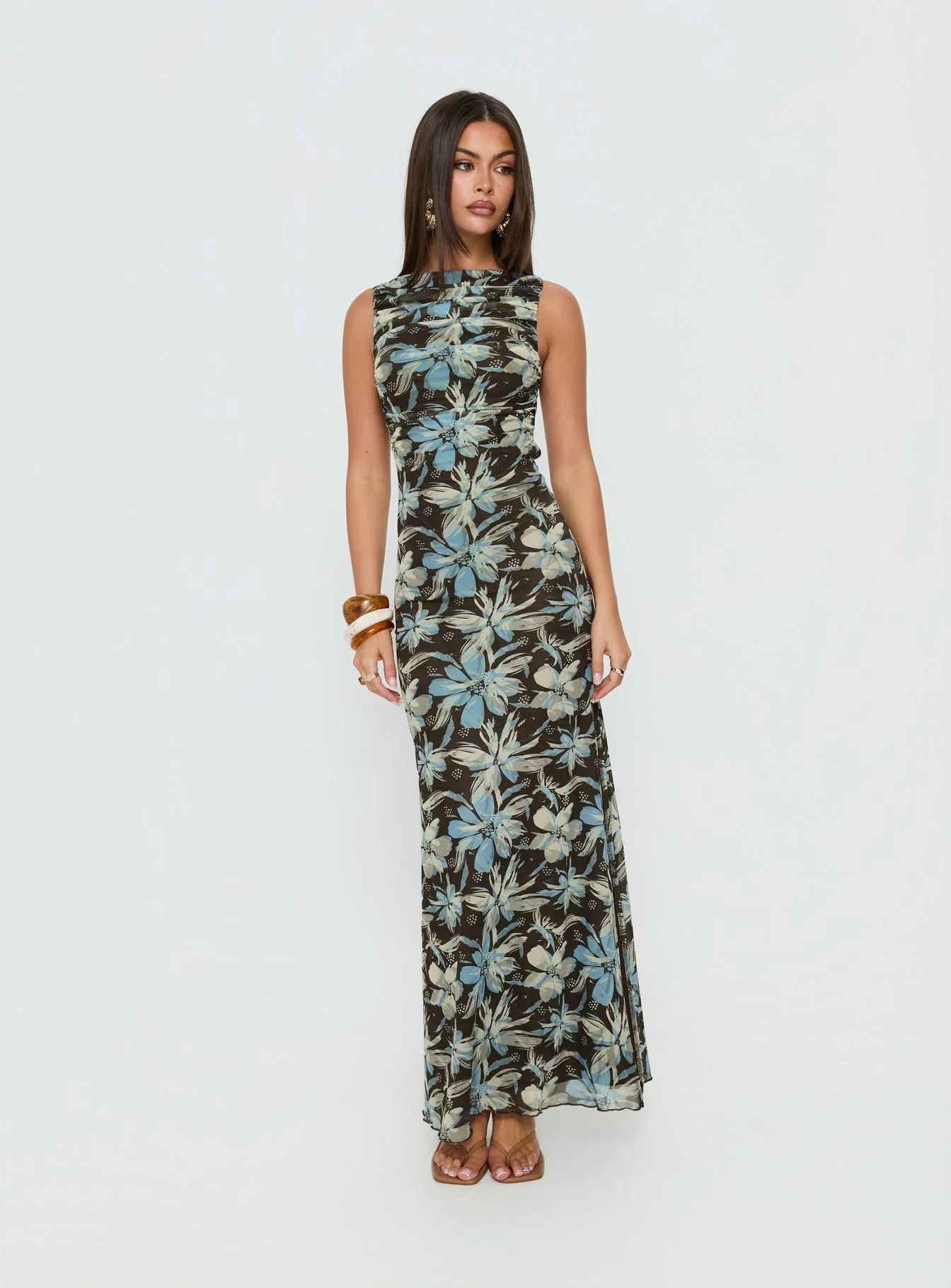 Undeniable Cut Out Maxi Dress Brown Floral Multi - Image 2