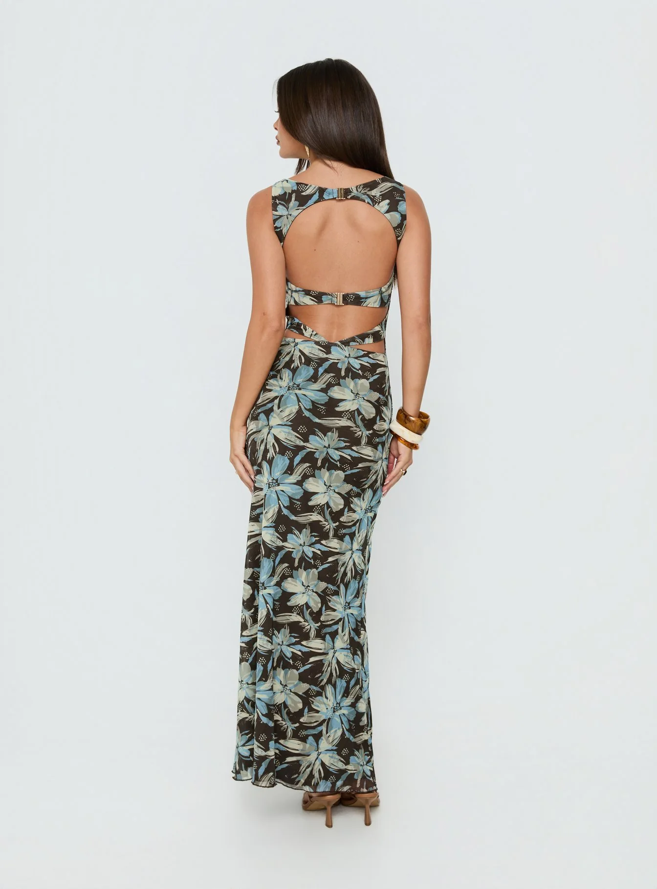 Undeniable Cut Out Maxi Dress Brown Floral Multi - Image 4