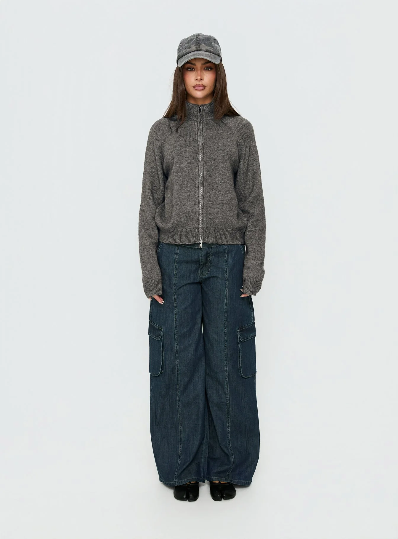 Nikoletta Mid Rise Wide Leg Cargo Jeans Dark Blue Wash - Image 7