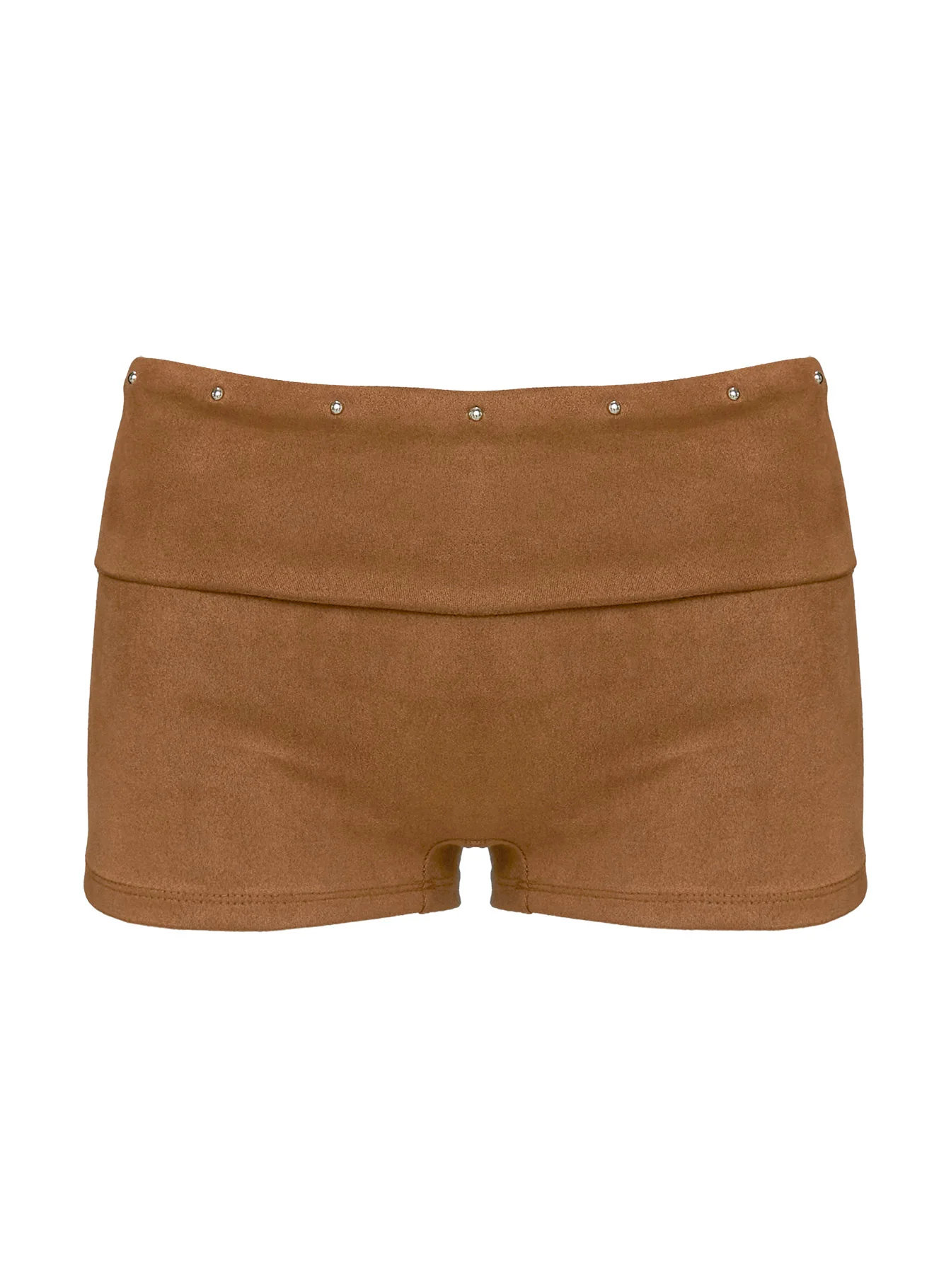 Upgraded Stud Detail Faux Suede Shorts Brown - Image 5
