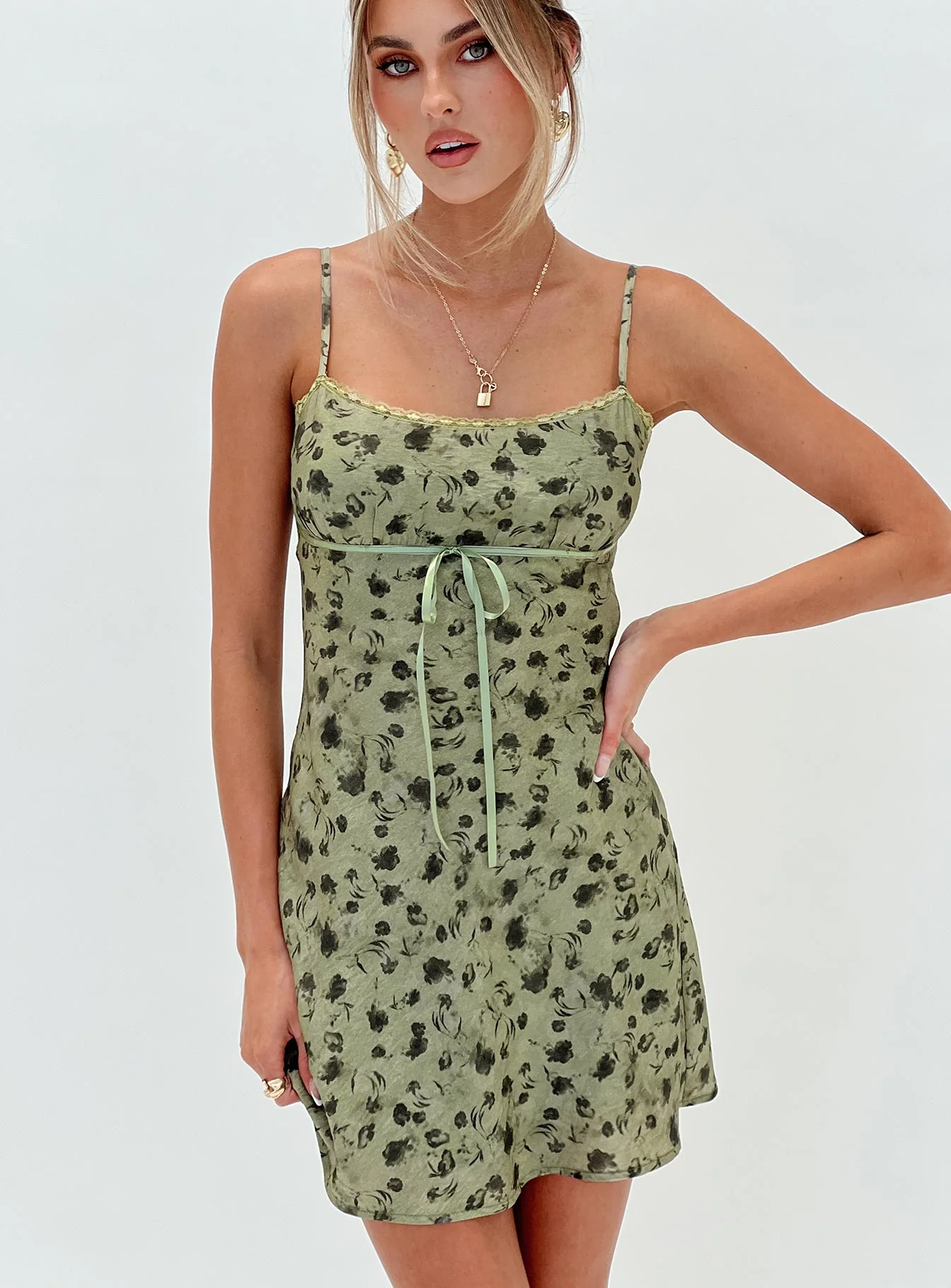 Valencia Mini Dress Sage Floral - Image 8