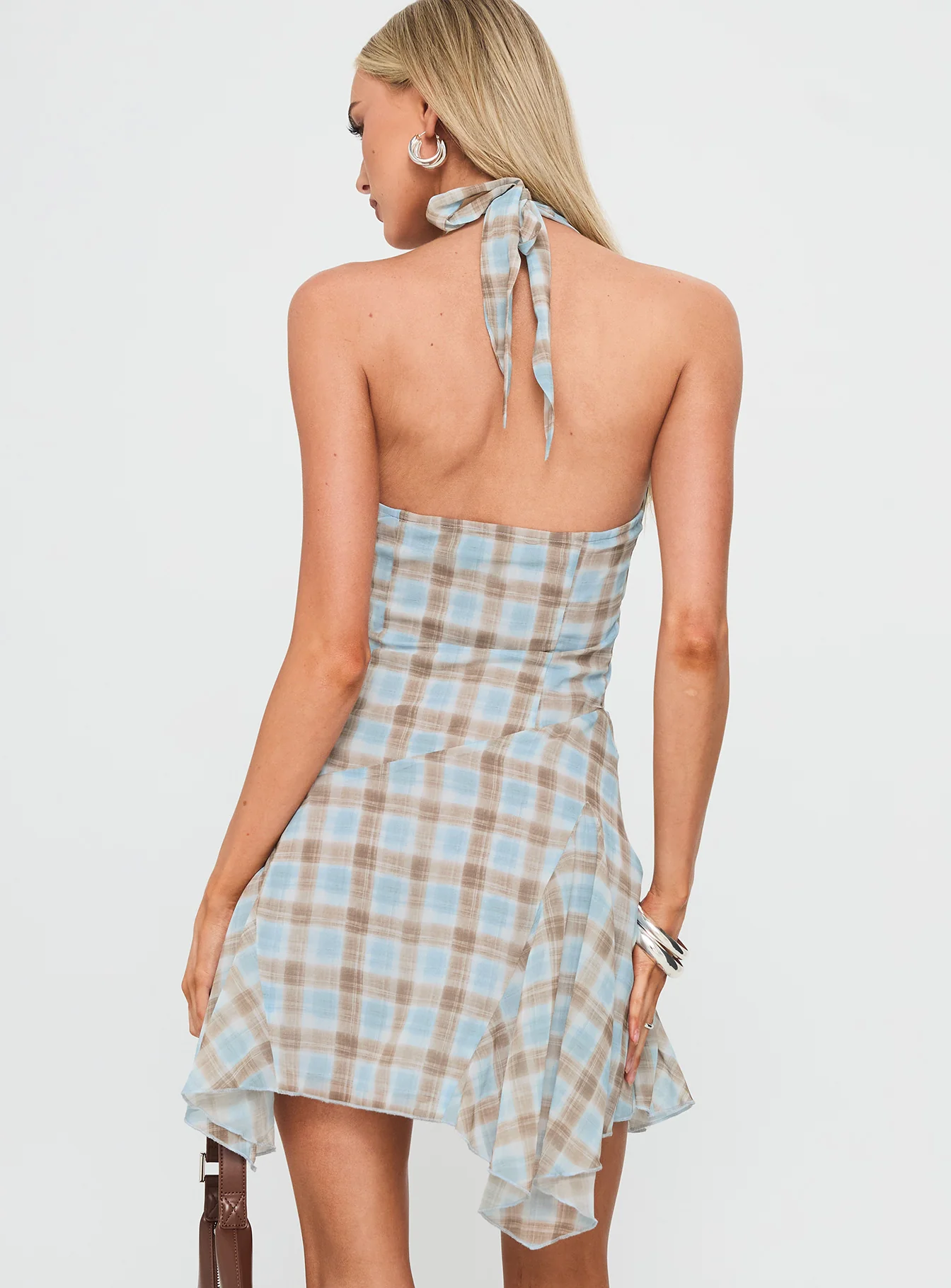 Valorie Halter Mini Dress Blue Check - Image 5