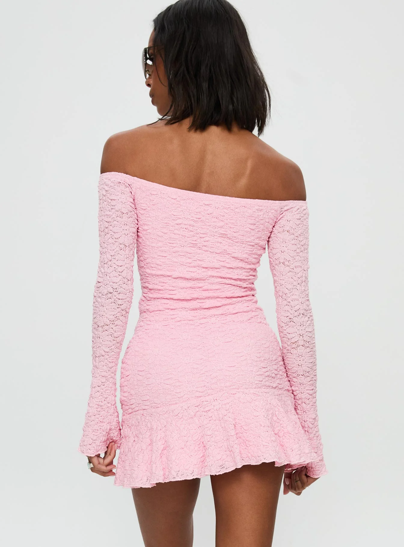 Vancesca Off Shoulder Long Sleeve Mini Dress Pink - Image 5