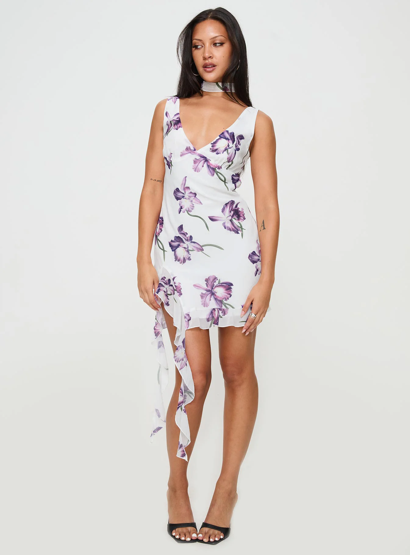 Varney Frill Mini Dress White / Purple Floral - Image 3