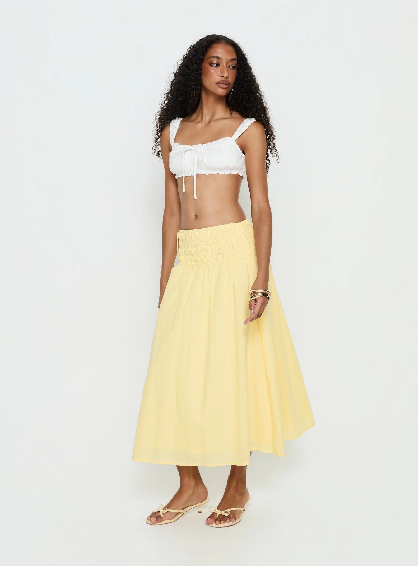 Vence Ruched Maxi Skirt Lemon Yellow - Image 2