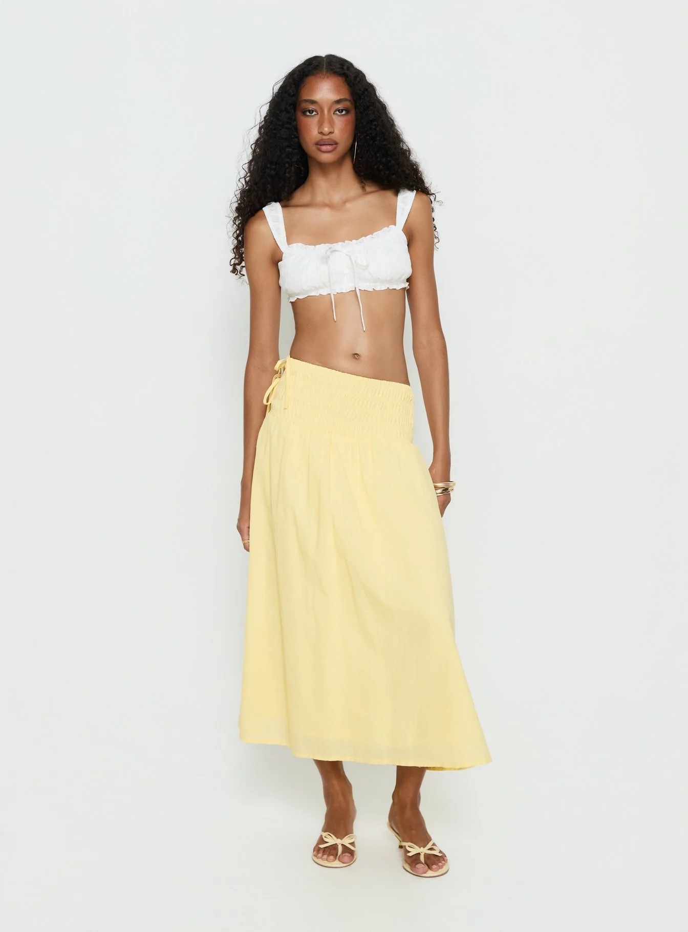 Vence Ruched Maxi Skirt Lemon Yellow - Image 3