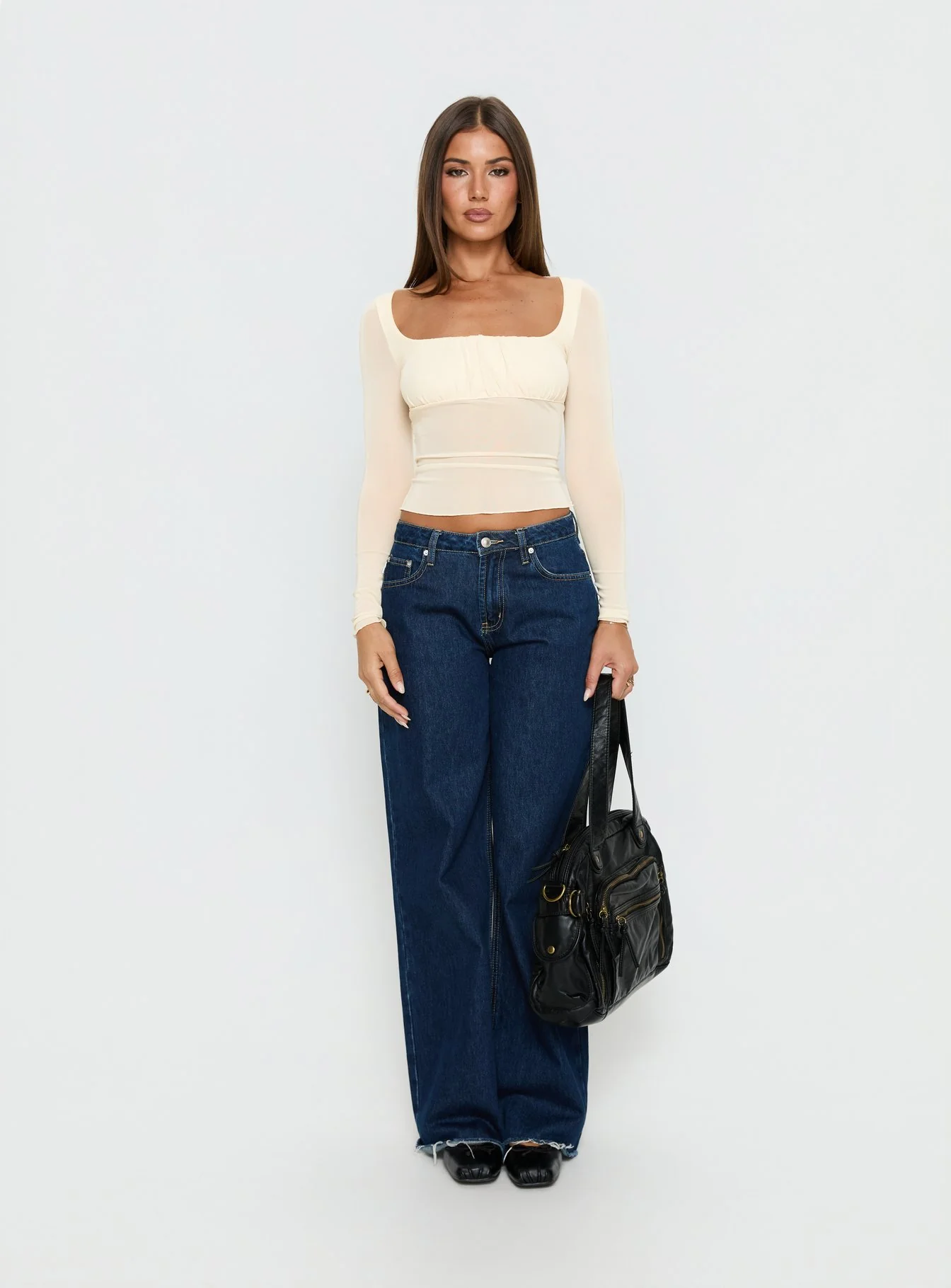 Victoire Long Sleeve Mesh Top Beige - Image 6