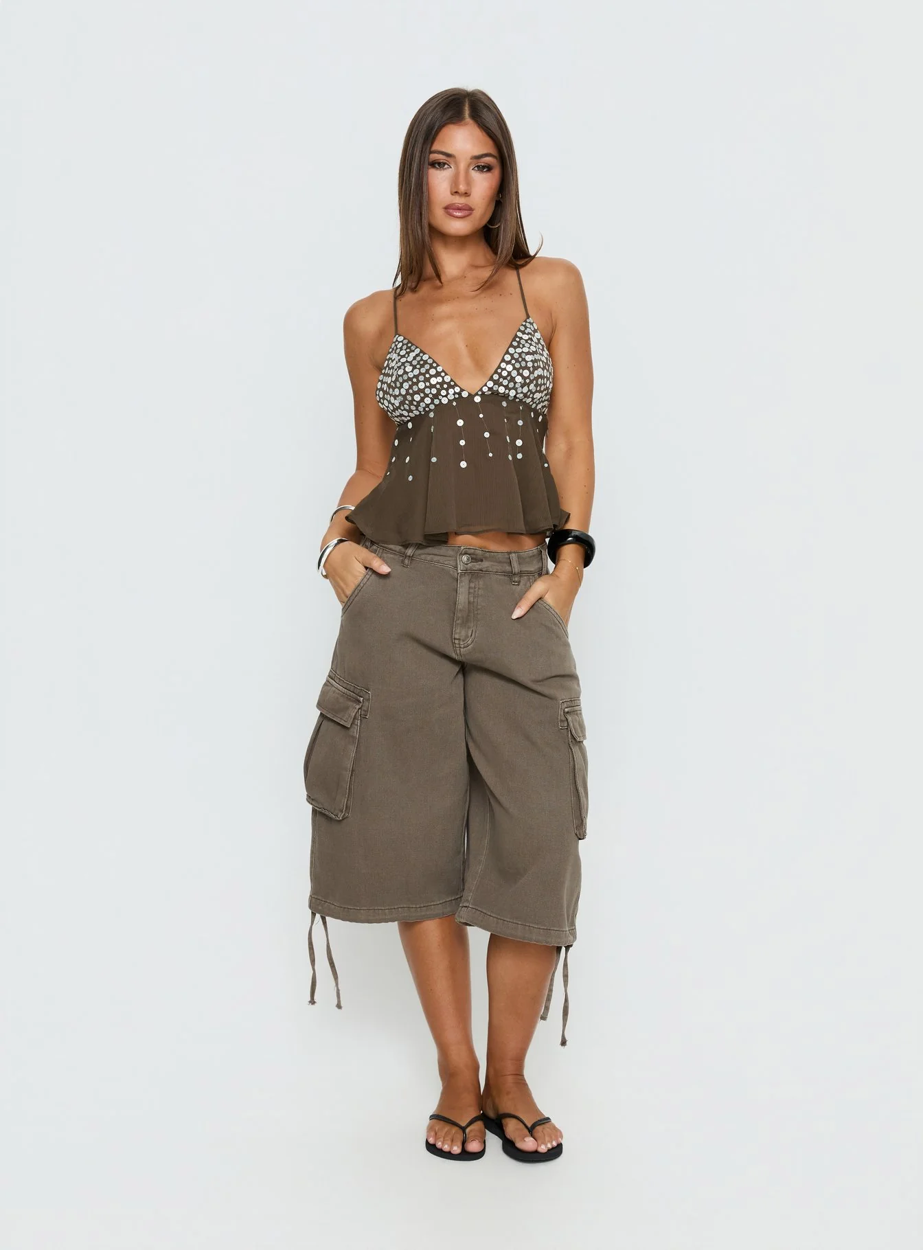 Vinton Button Detail Cami Top Mocha - Image 3