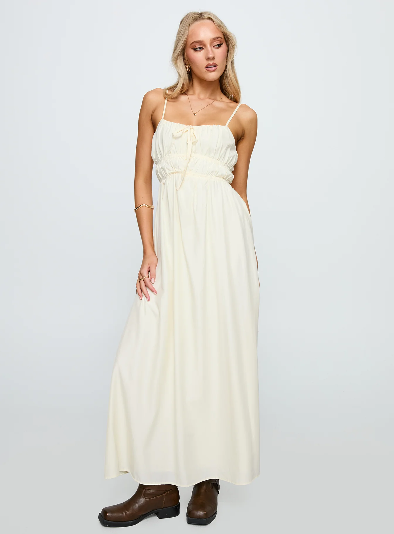 Violeta Tiered Maxi Dress Cream - Image 3