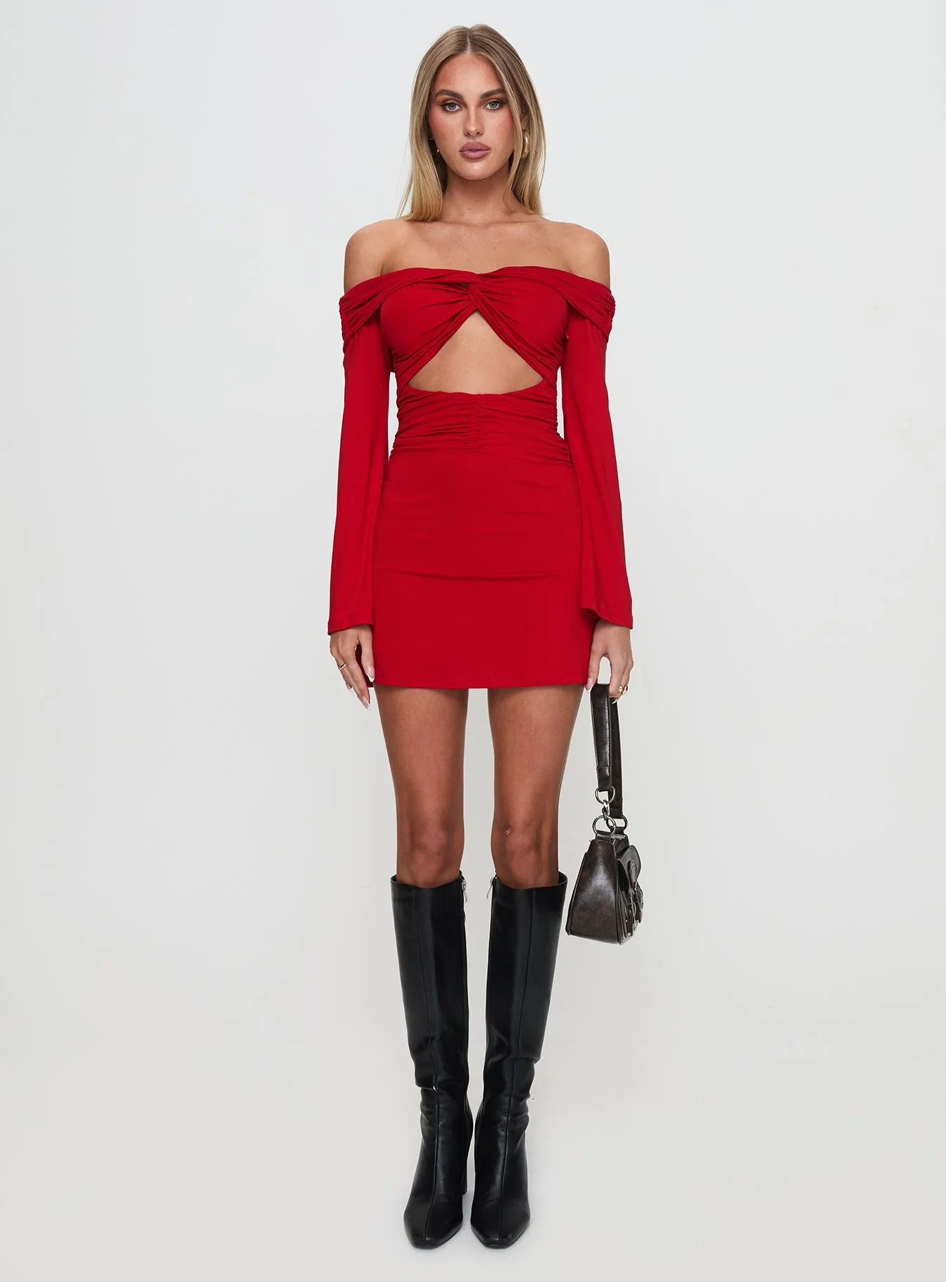 Vistoria Long Sleeve Mini Dress Red - Image 7