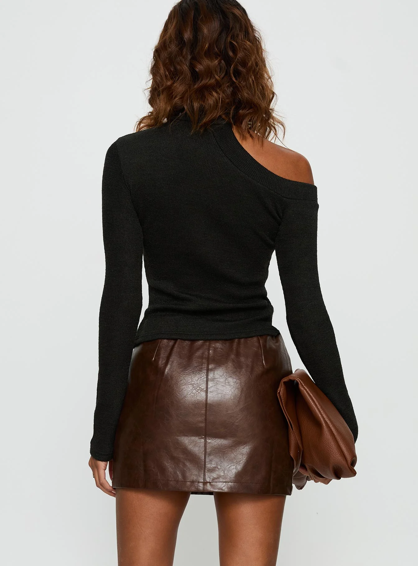 Vivienna Faux Leather Mini Skirt Brown - Image 5