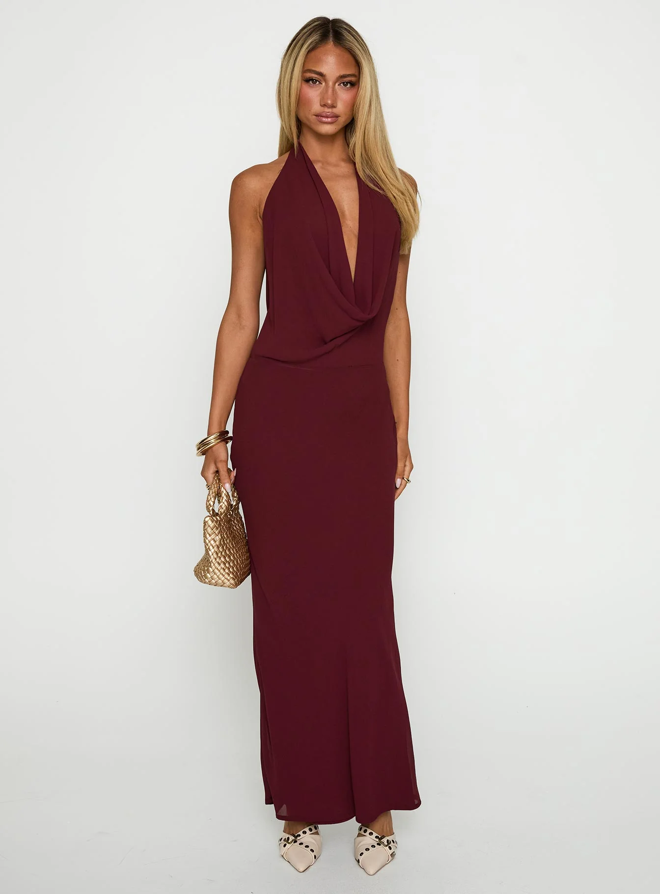 Vortexa Halter Maxi Dress Currant - Image 3