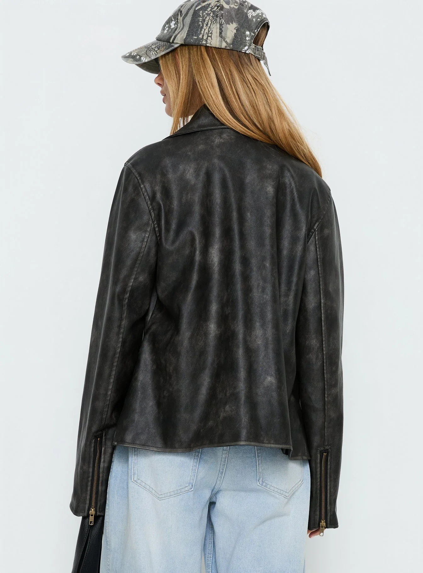 Vyolette Faux Leather Collared Jacket Washed Black - Image 5