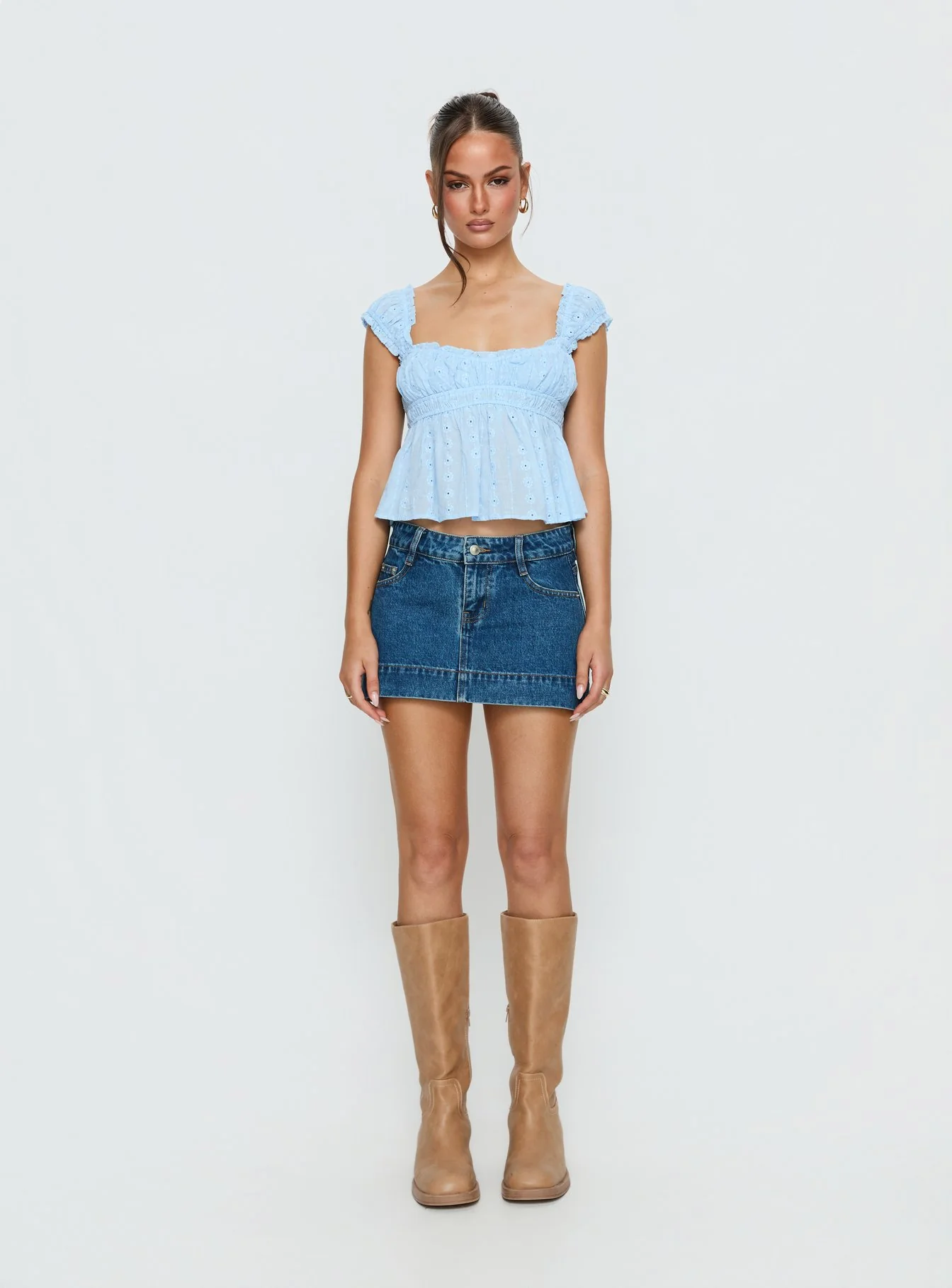 Warna Low Rise Denim Mini Skirt Mid Blue Wash - Image 6
