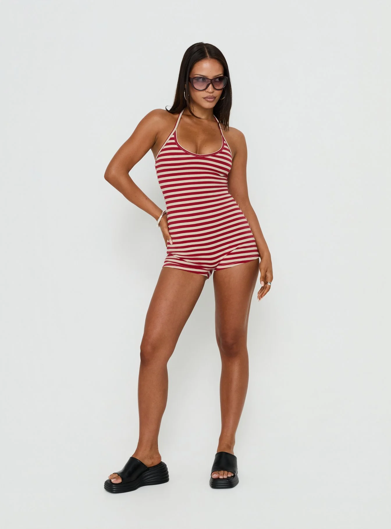 Watch Me Leave Halter Playsuit Red / White Stripe - Image 3