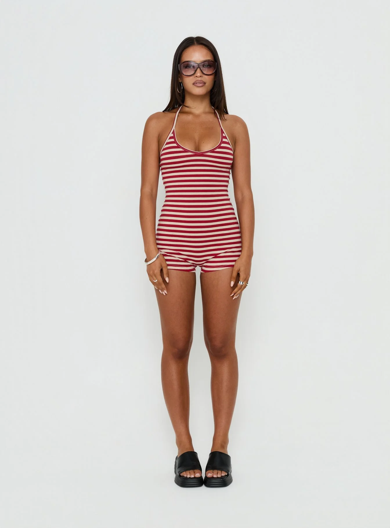 Watch Me Leave Halter Playsuit Red / White Stripe - Image 7
