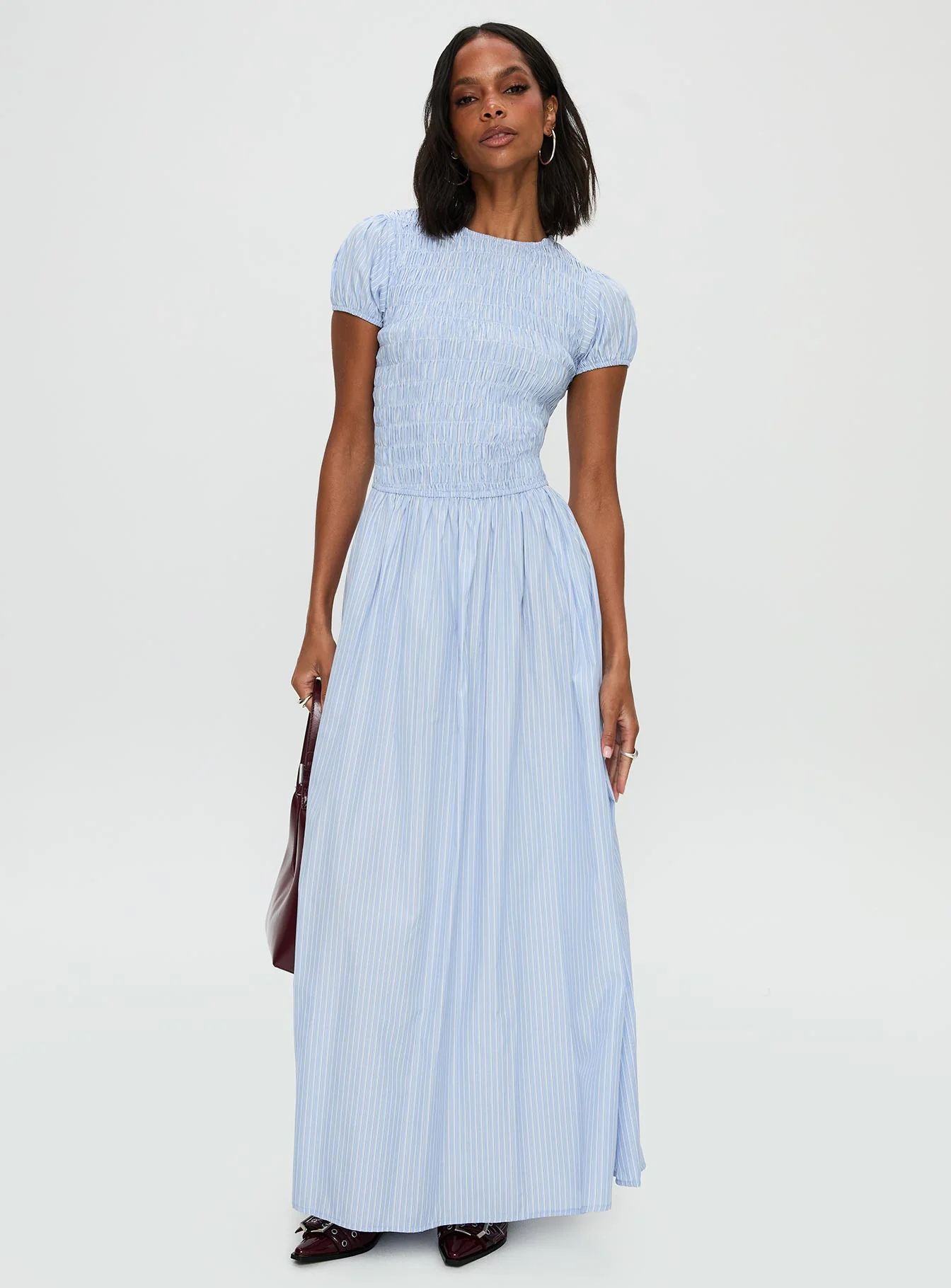 Wendelin Shirred Maxi Dress Blue Stripe - Image 2