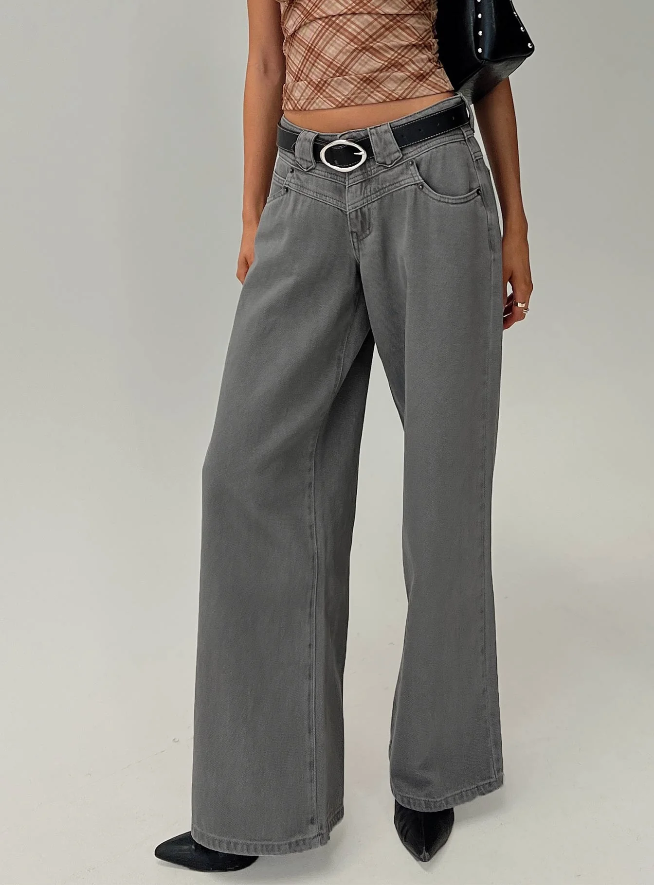 West Side Mid Rise Wide Leg Jeans Grey Wash - Image 5