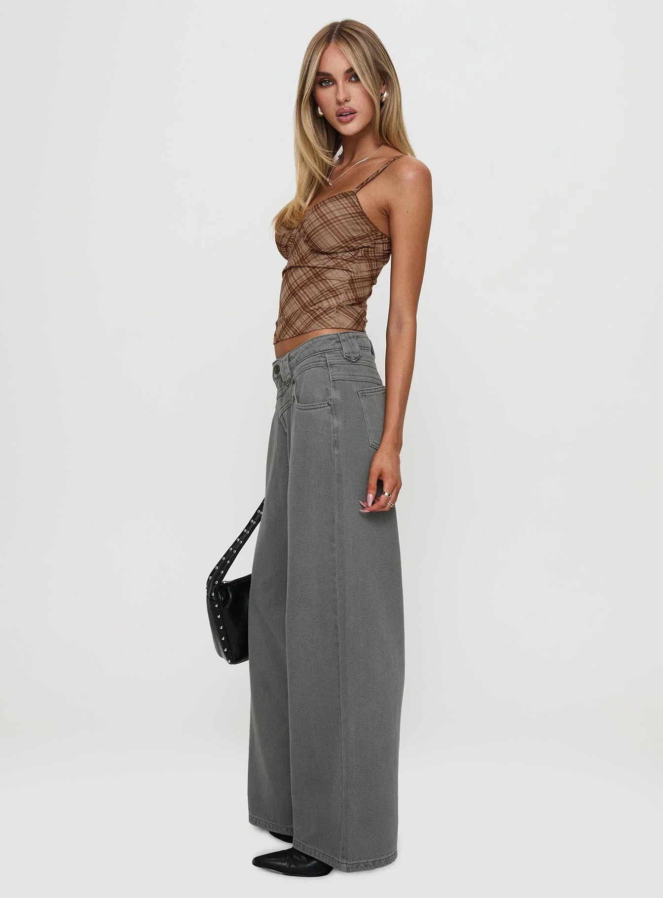 West Side Mid Rise Wide Leg Jeans Grey Wash - Image 8
