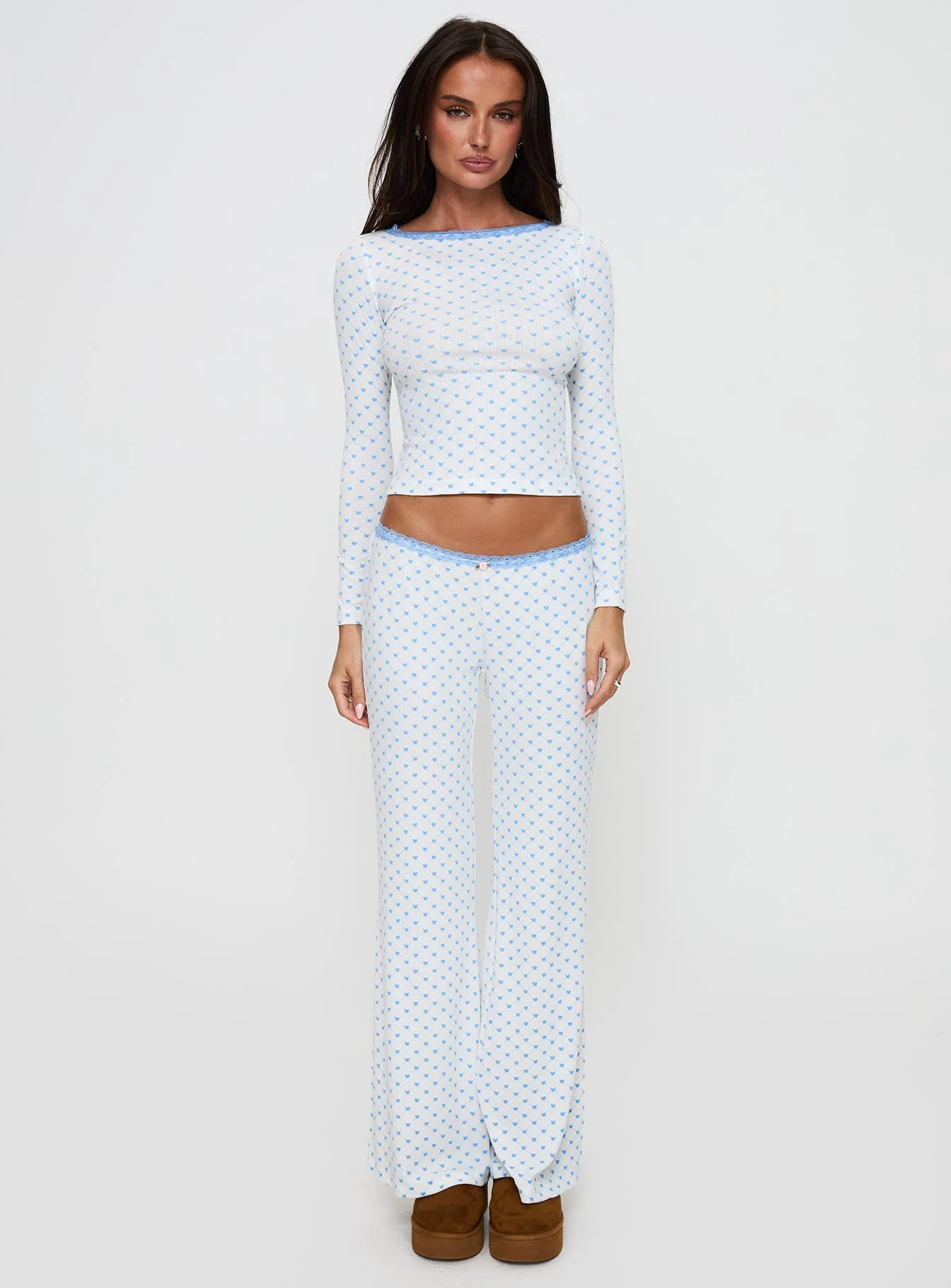 Whimsie Long Sleeve Sleep Top Blue / White - Image 7