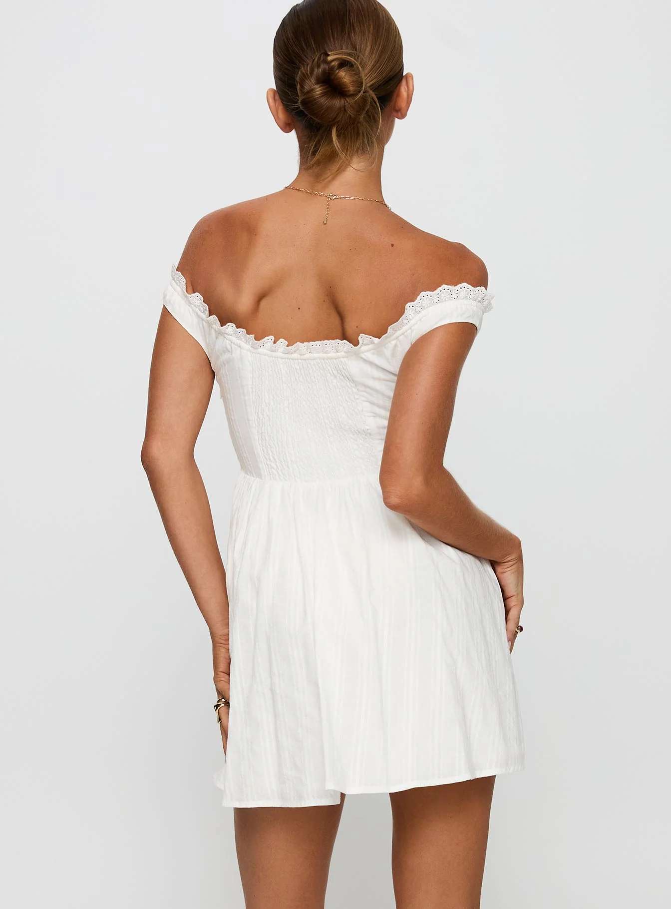 White Horse Off The Shoulder Mini Dress White - Image 5
