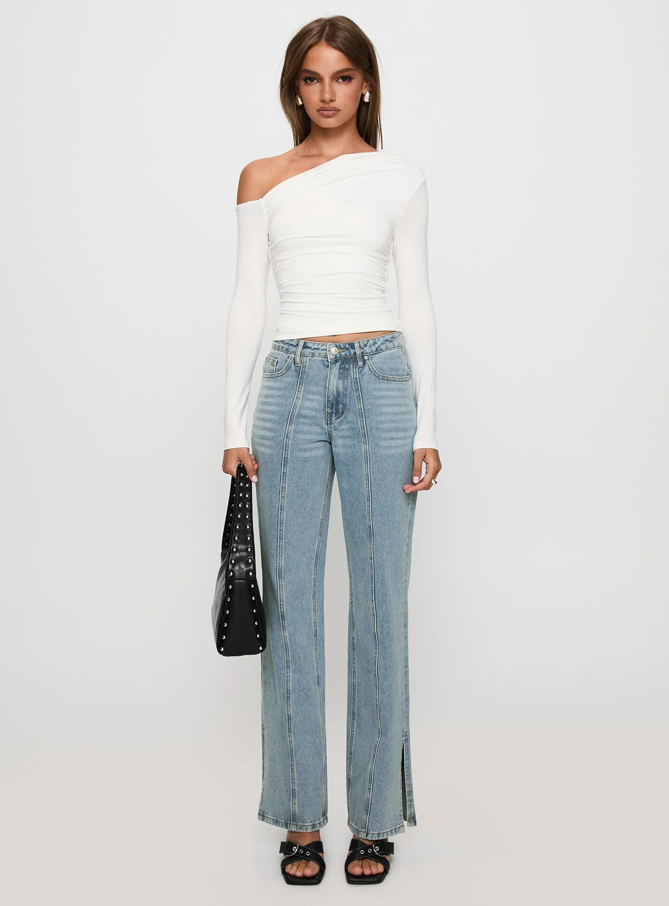 White Mustang Mid Rise Straight Leg Jean Light Blue - Image 6