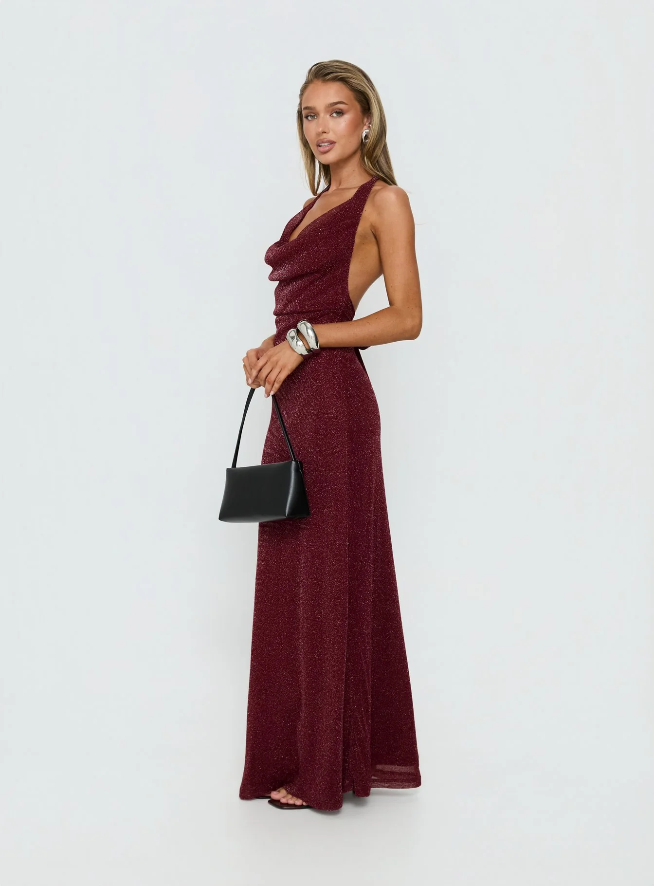 Wild Bunch Cowl Neck Backless Maxi Dress Burgundy - Image 3