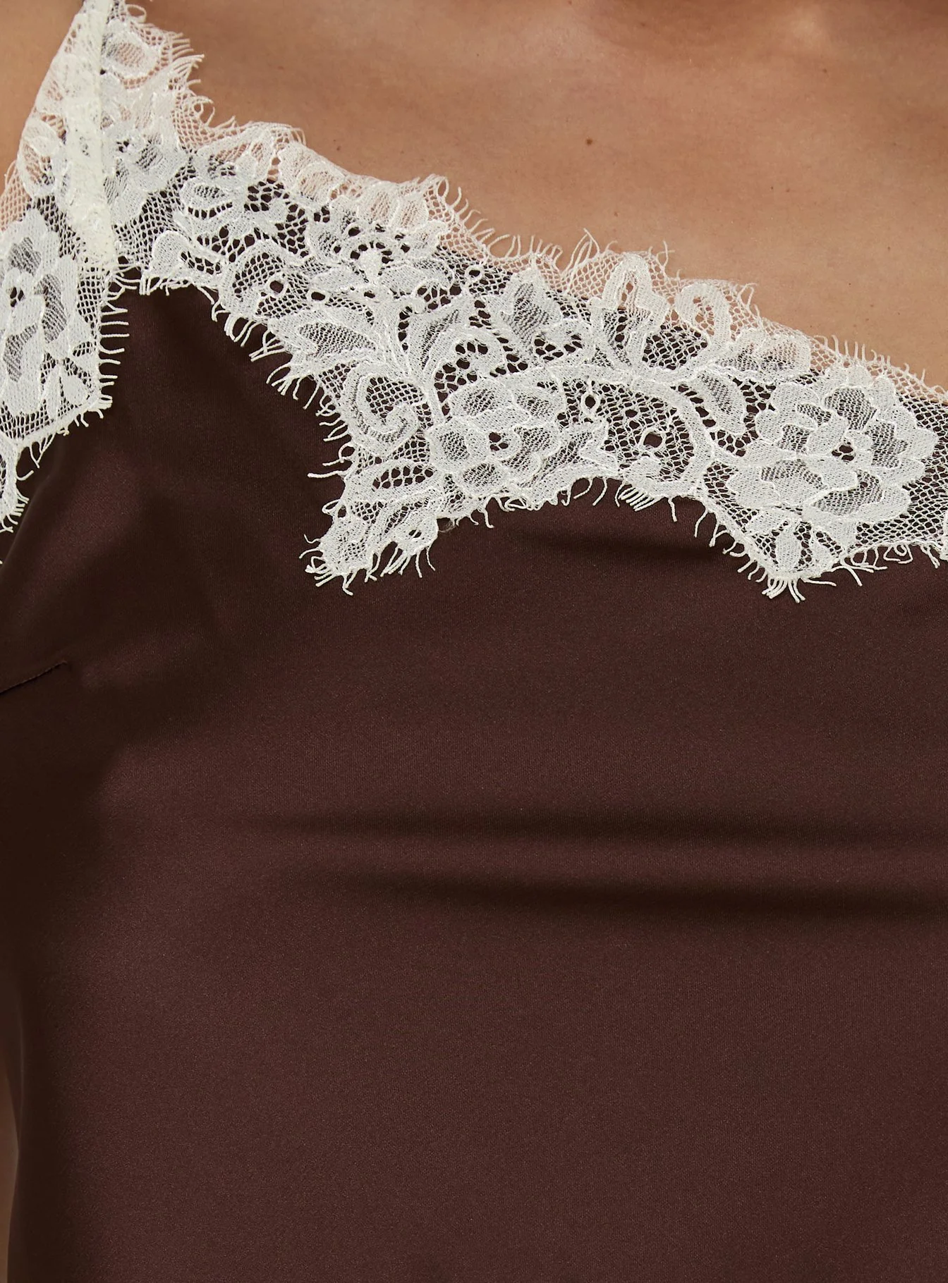 Winta Lace Trim Asymmetrical Satin Top Chocolate - Image 5