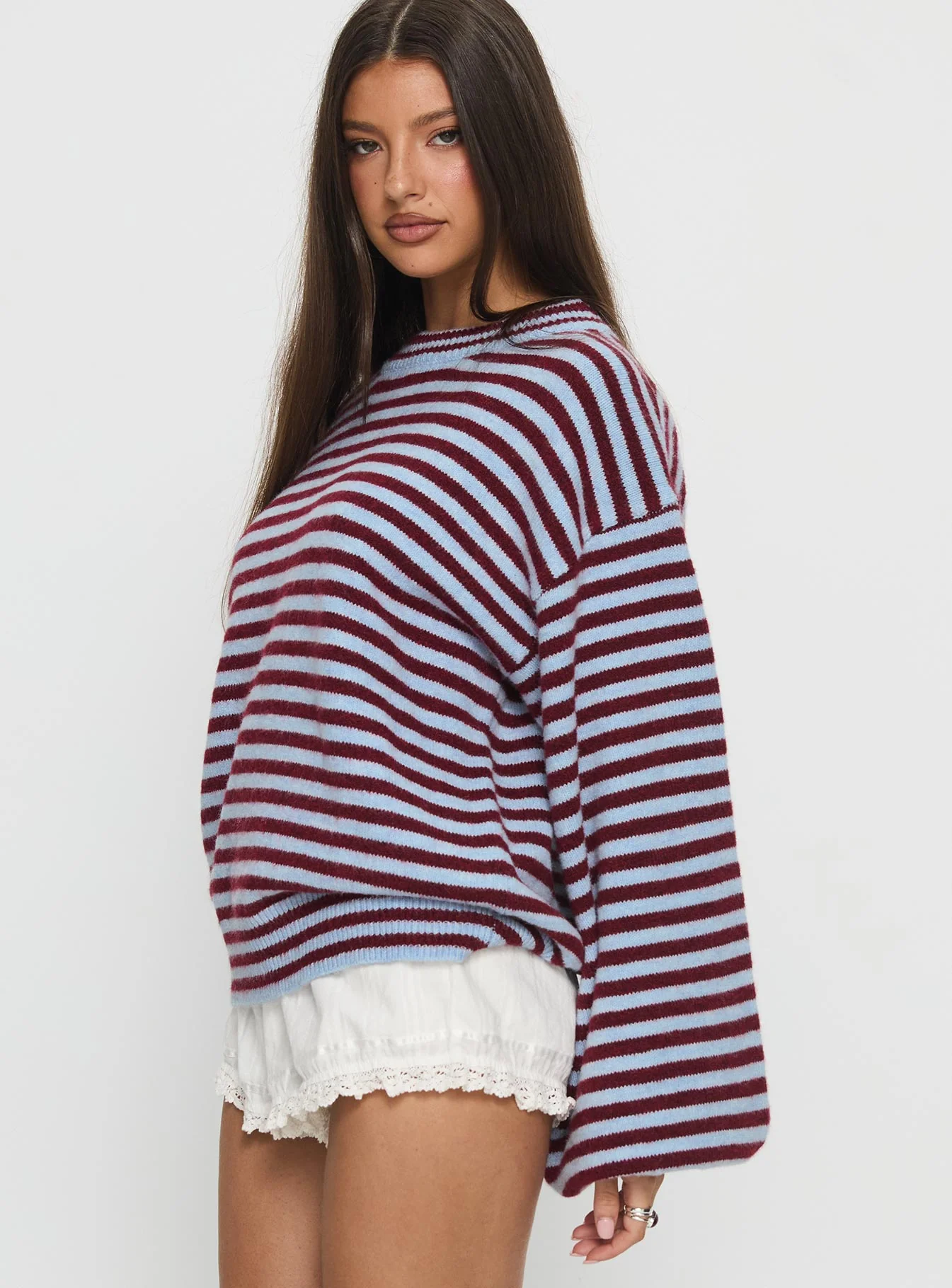 Winter Stroll Knit Sweater Blue Stripe - Image 4