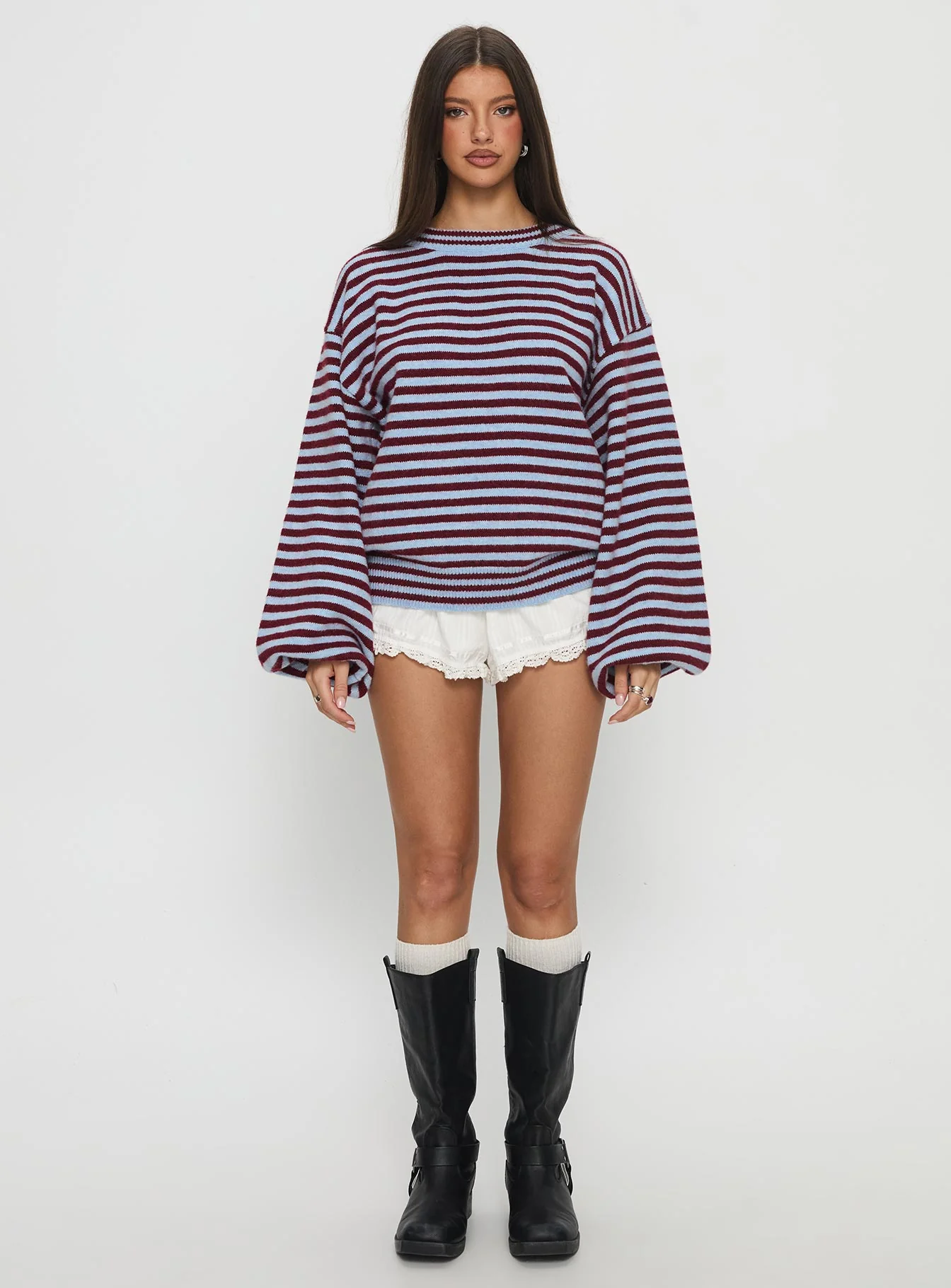 Winter Stroll Knit Sweater Blue Stripe - Image 7